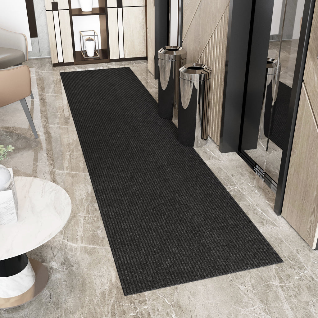 Sweet Home Stores Custom Size Waterproof Non-Slip Rubberback 2x17 Indoor/Outdoor Utility Runner Rug, 2' x 17', Black