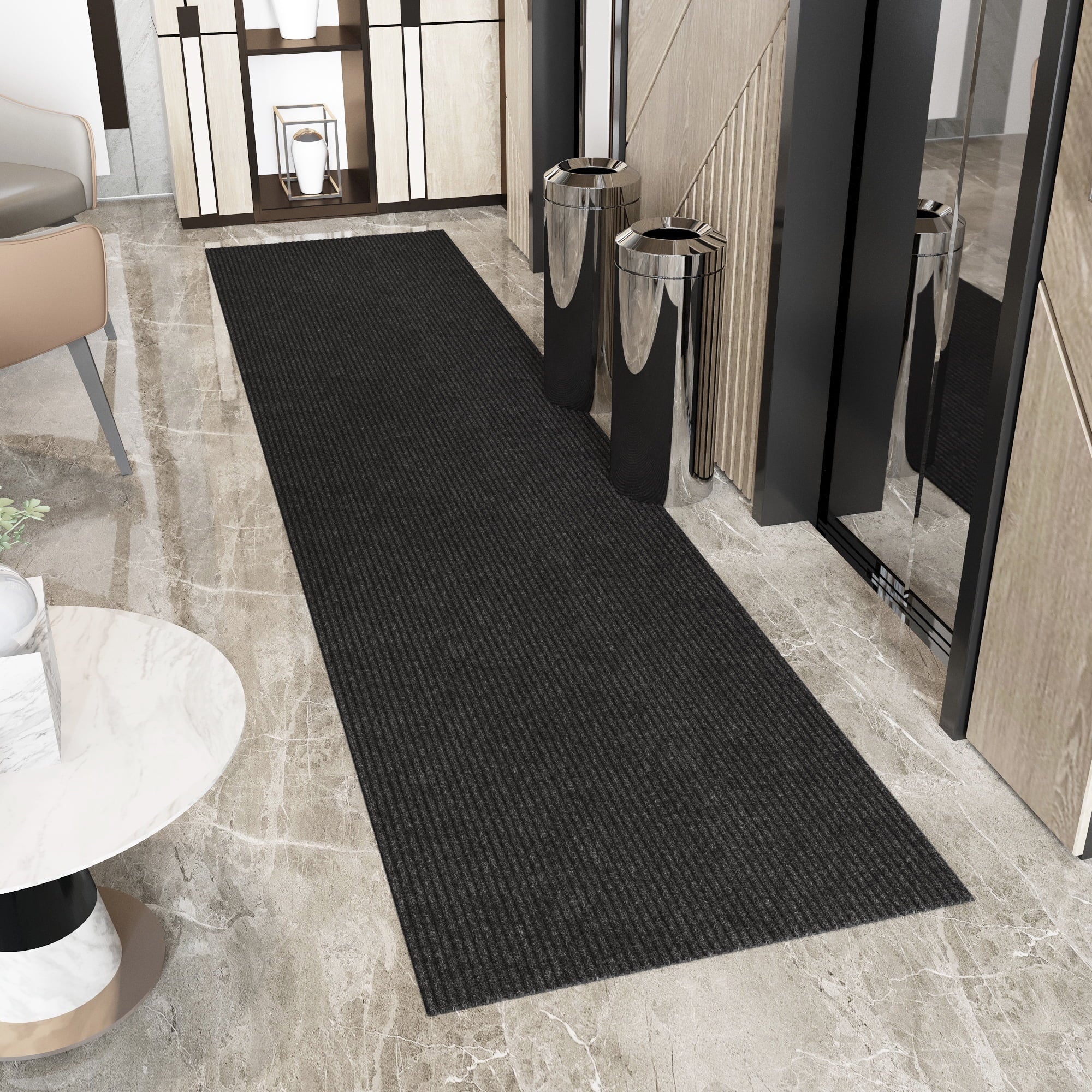 Sweet Home Stores Custom Size Waterproof Non-Slip Rubberback 2x17 Indoor/Outdoor Utility Runner Rug, 2' x 17', Black