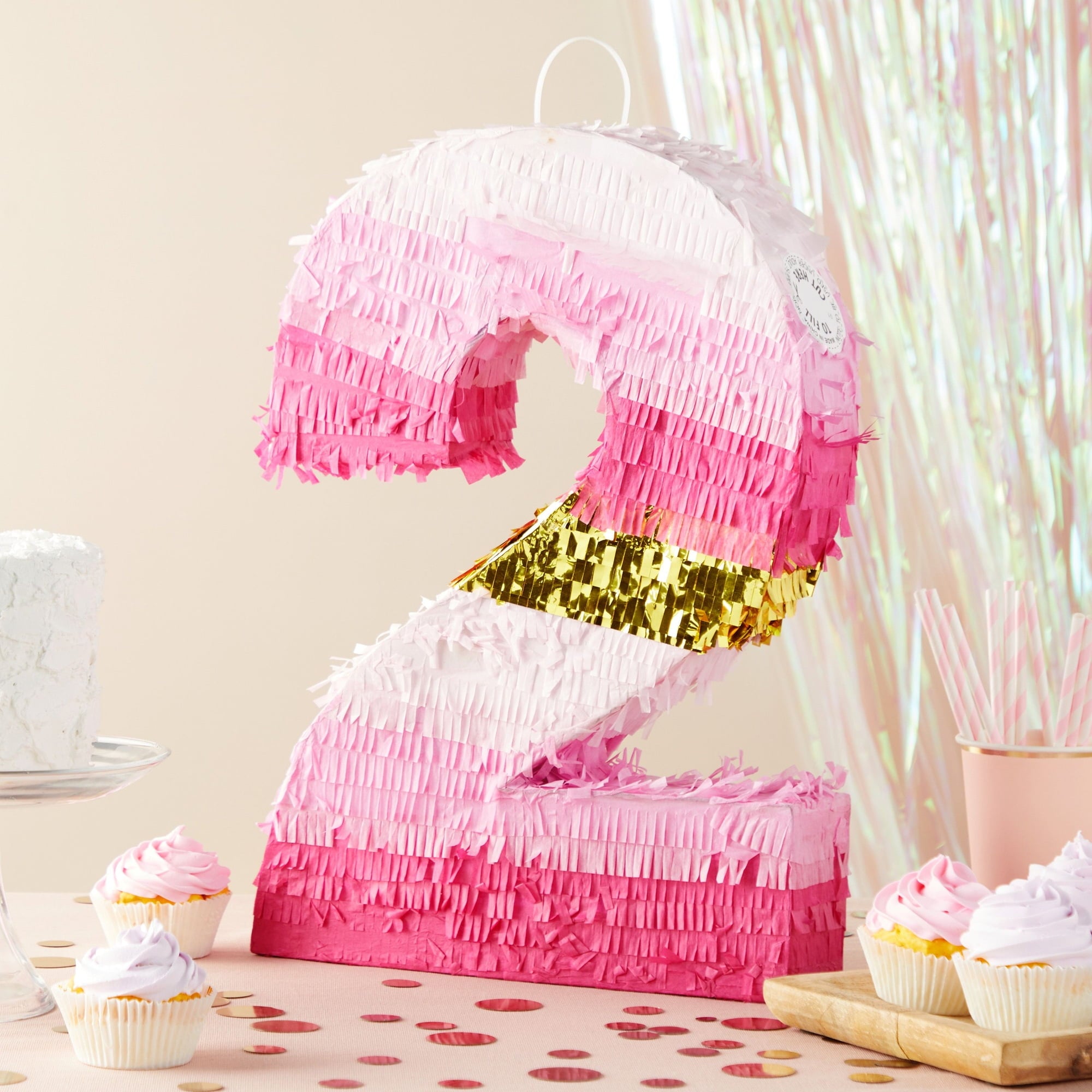 BLUE PANDA Number 2 Pinata, Pink and Gold for Kids Ages 3-14 Birthday Party Decoration, Fun Game and Event Supplies, Small (16.5 x 11 x 3 In)