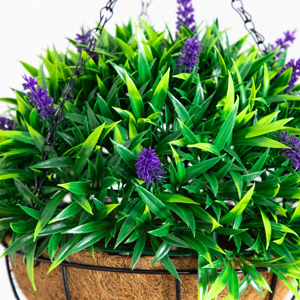 Nearly Natural 18in. UV Resistant Artificial Lavender Hanging Basket (Indoor/Outdoor)