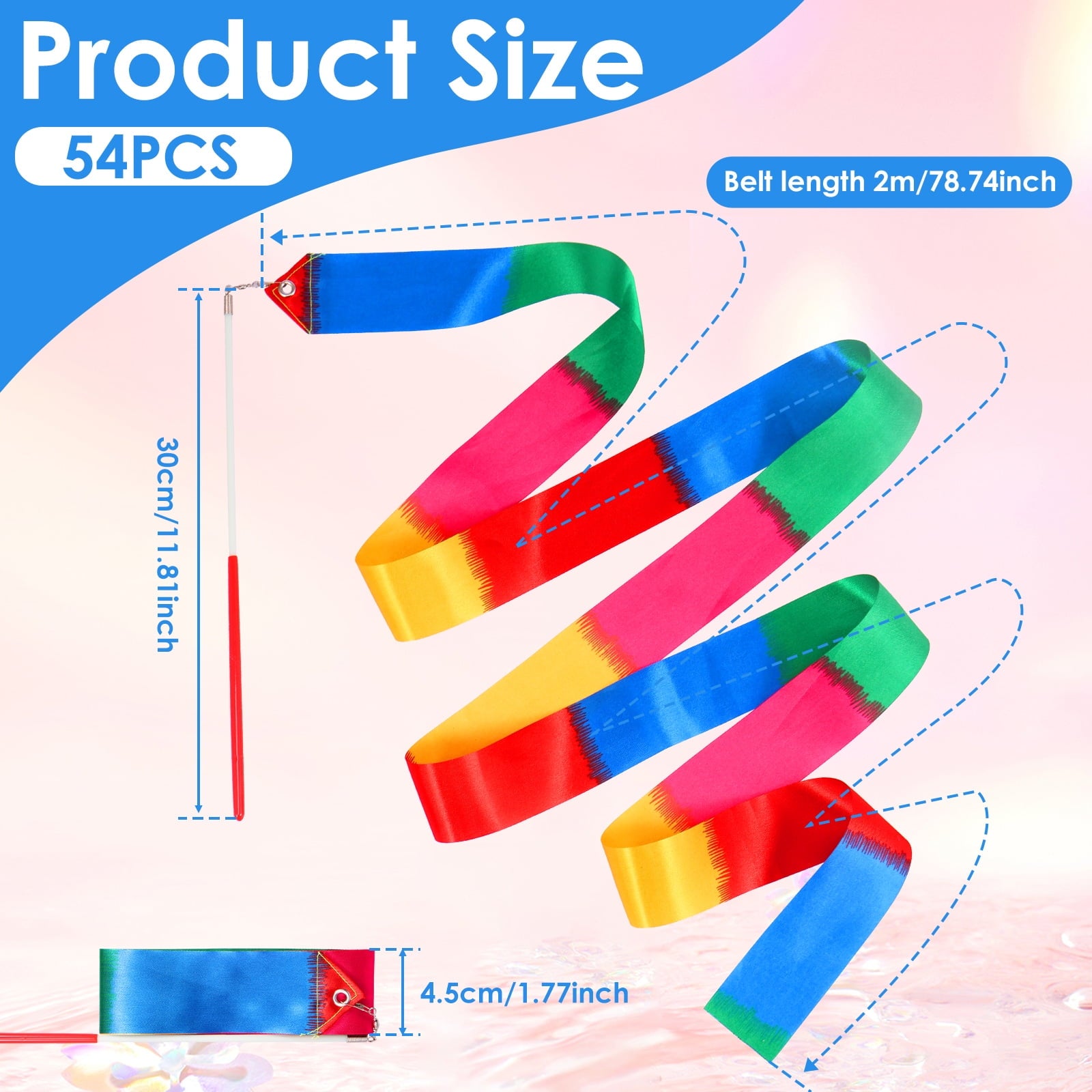 54Pcs Dance Ribbons for Kids Colorful Dancing Wand Reusable Dance Streamer for Party Games Gymnastics Goody Bag Stuffers