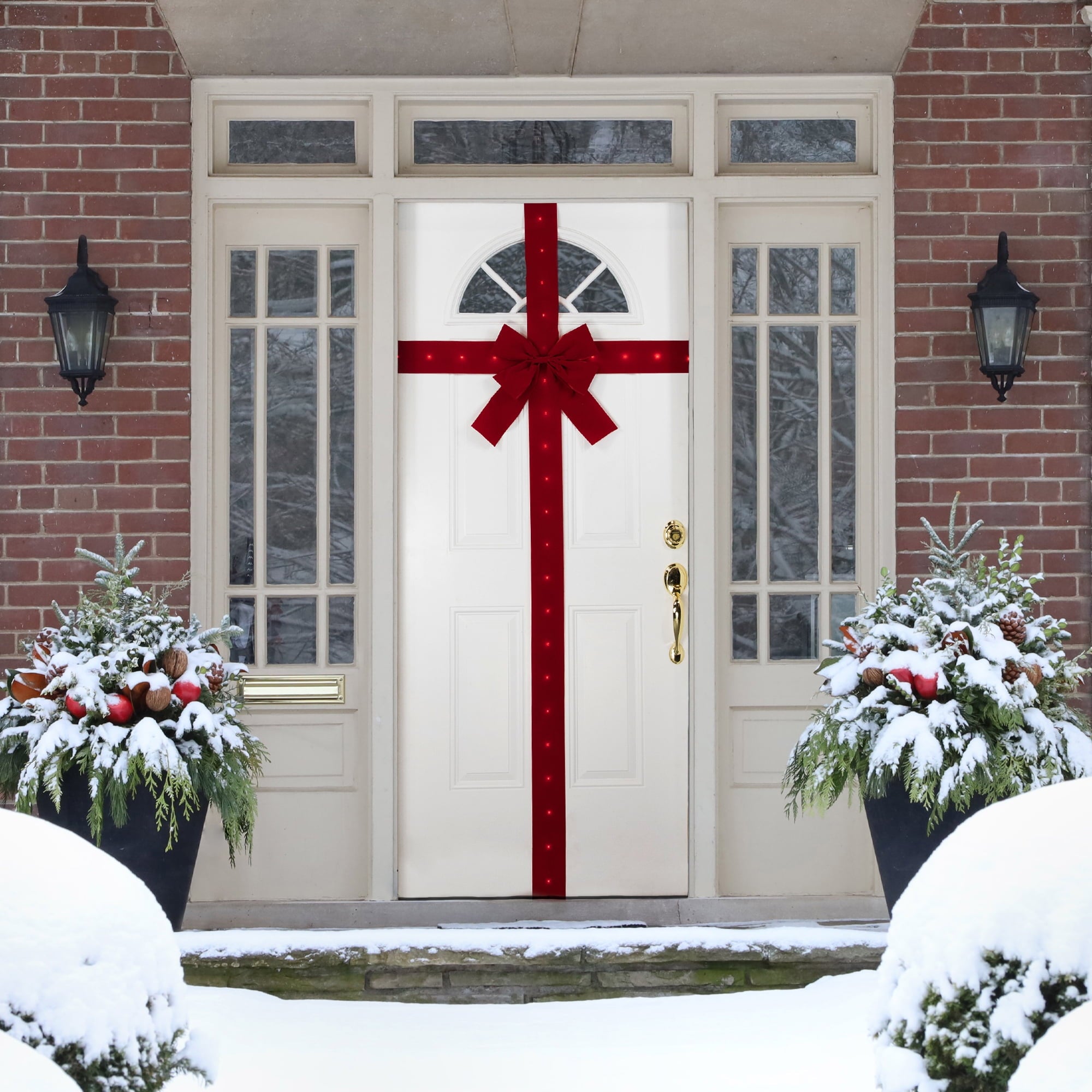 Northlight 14' Pre-Lit Battery Operated Red Velvet Christmas Door Bow