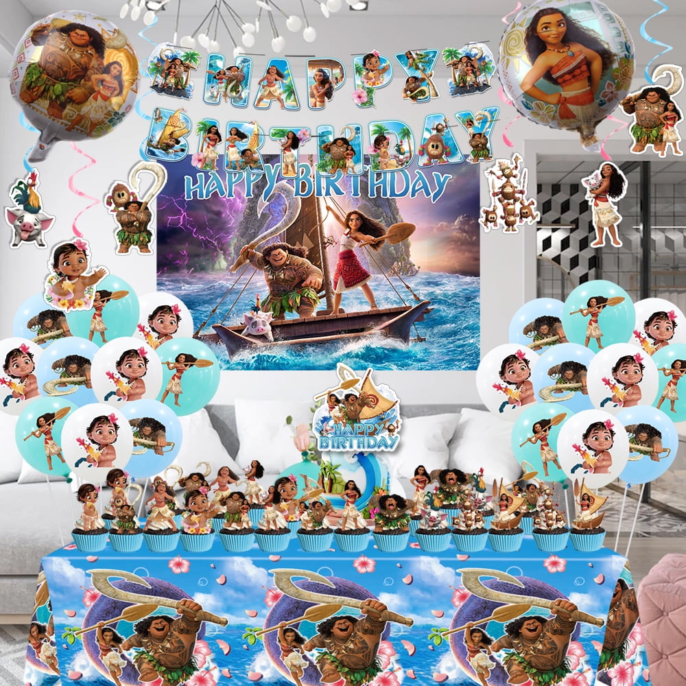 Ocean Princess Birthday Decorations Set Include Banner, Backdrop, Balloons, Hanging Swirls, Cake Cupcake Toppers, Tablecloth Cartoon Party Favors Party Supplies