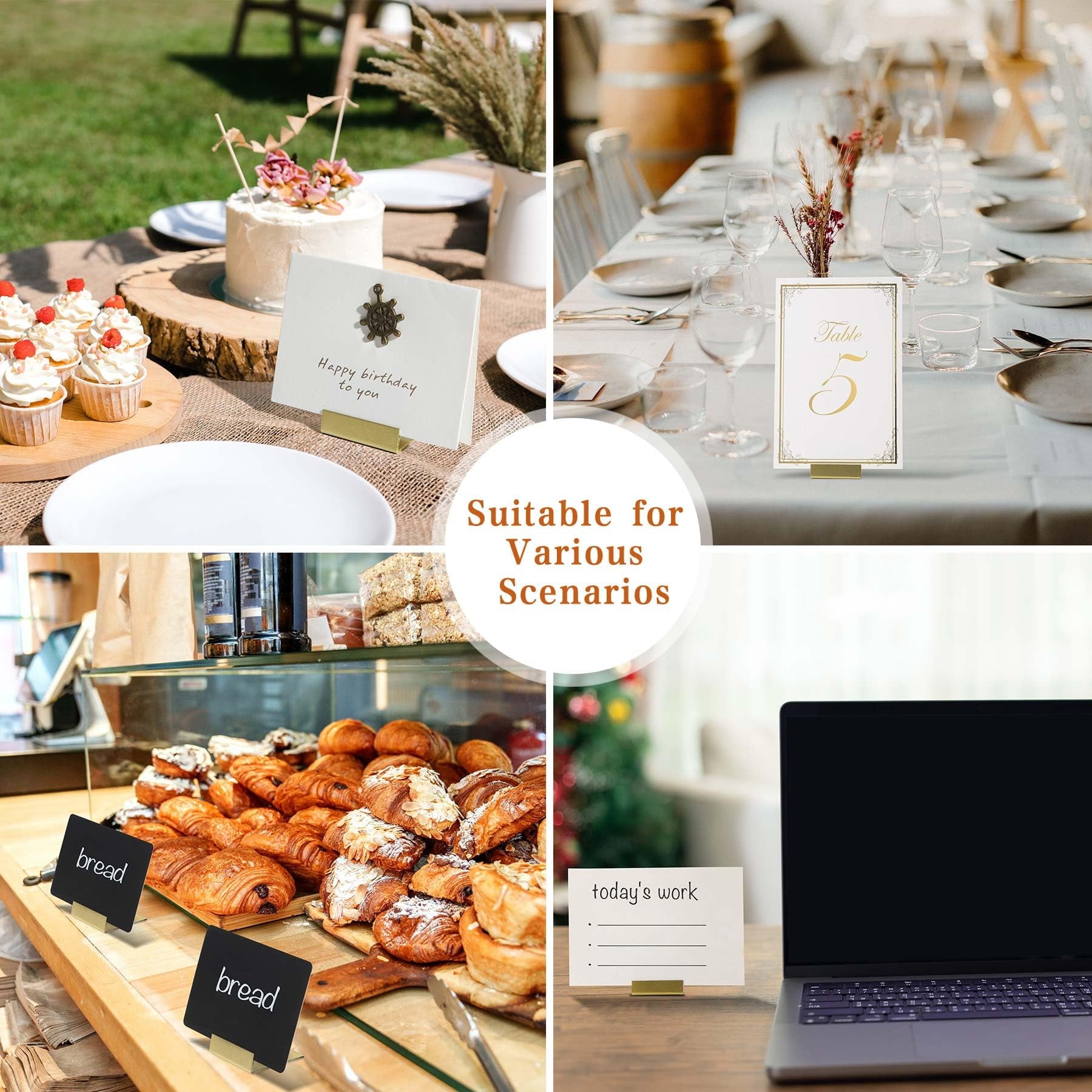 Gold Table Number Holders, 12-Pack Metal Place Card Stands & Picture Holders with Storage Box - Ideal for Weddings, Anniversaries, and Parties