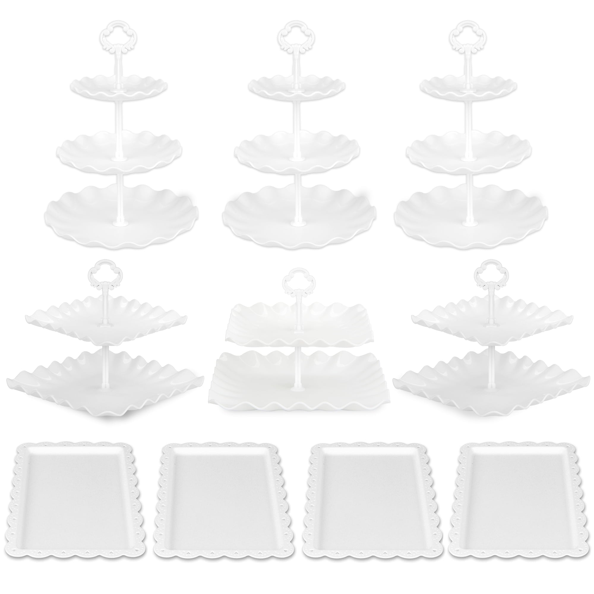 NWK 10 pieces Dessert Cake Stand Set with Appetizer Trays, for Birthday Baby Bridal Shower Party (White)
