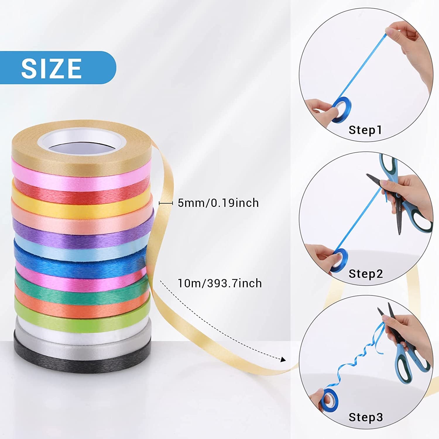 15 Rolls Curling Ribbon for Gift Wrapping - Assorted Colors Balloon String Ribbon Bow, Presents Ribbons for Crafts, Festival, Florist Flower, Wedding Party coration, 10 Meter/Roll,Rand colour