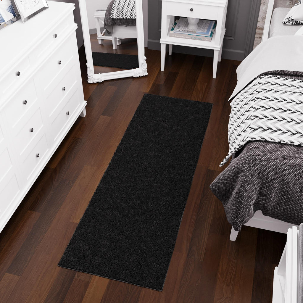 Ottomanson 2x7 Non-Slip Shag Runner Rug Plush Carpet for Bedrooms & Hallways, 2' x 7', Black