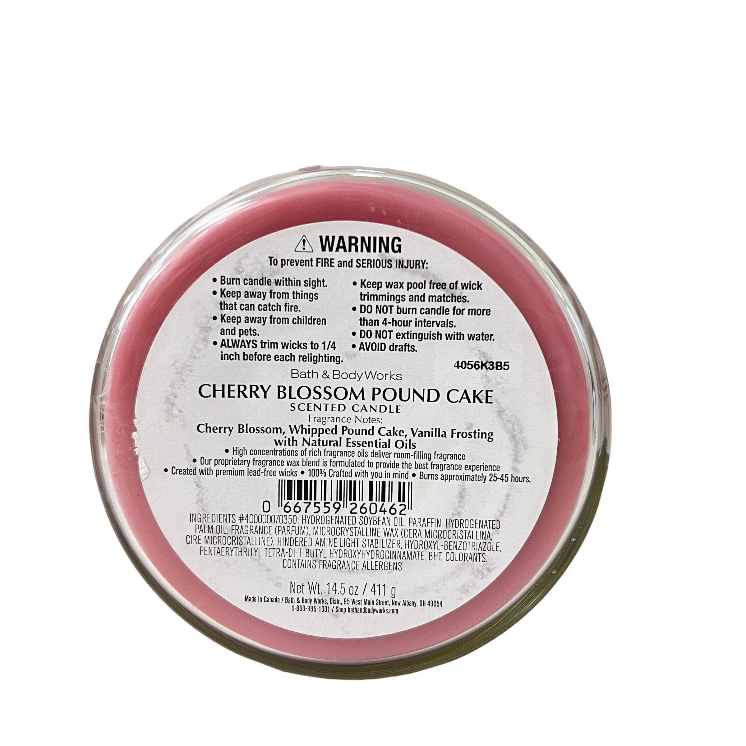 Bath & Body Works Cherry Blossom Pound Cake 3 Wick Candle 14.5 oz
