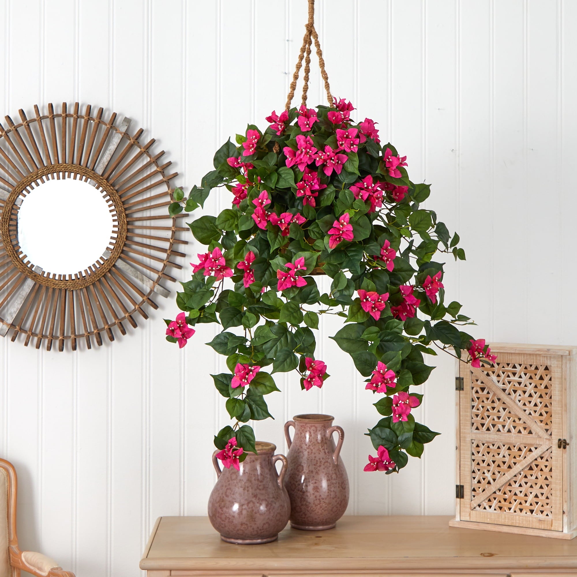 Nearly Natural Bougainvillea Silk Hanging Basket