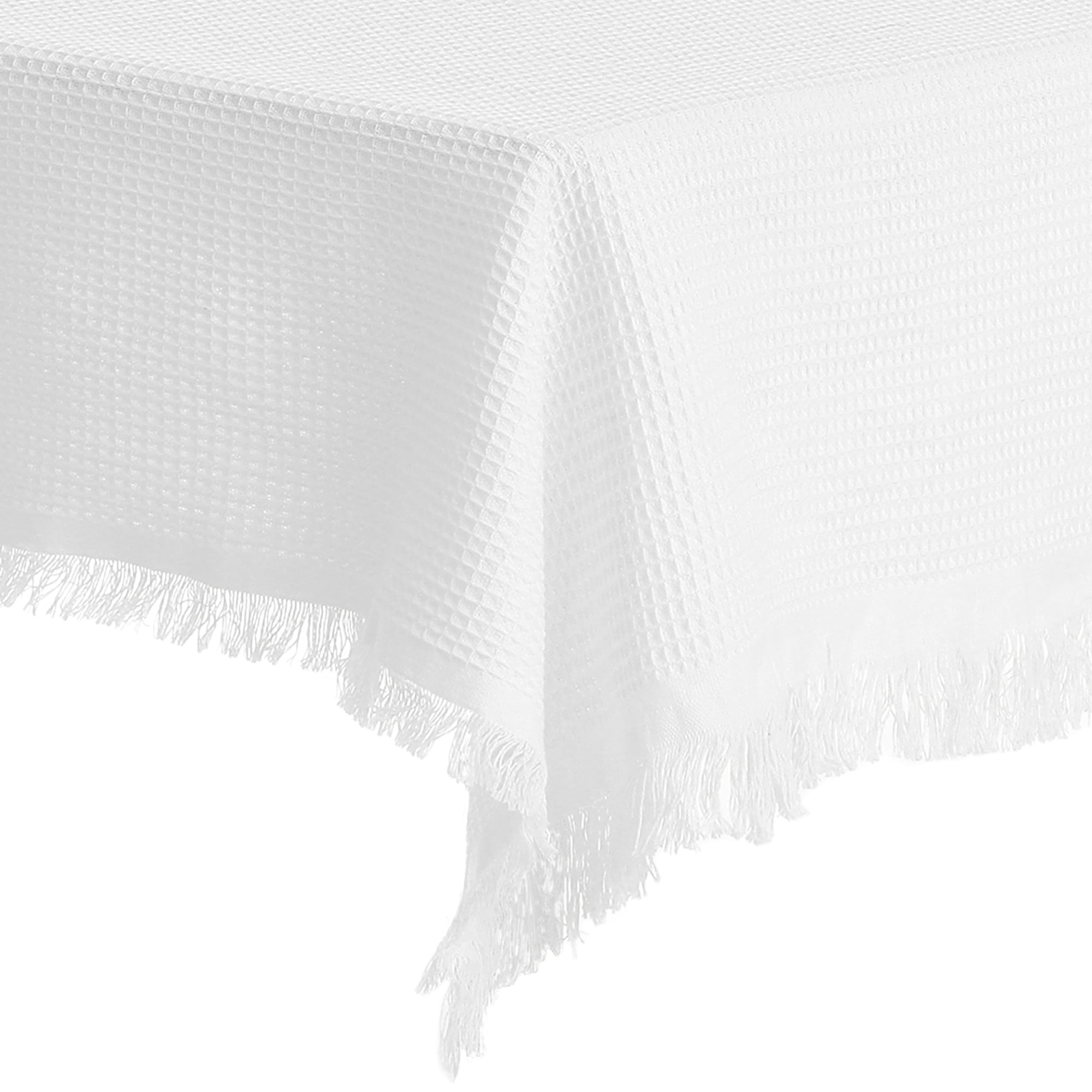 Unique Bargains Rectangle Cotton Linen Table Cover with Tassels for Dining Table White 51"x71"