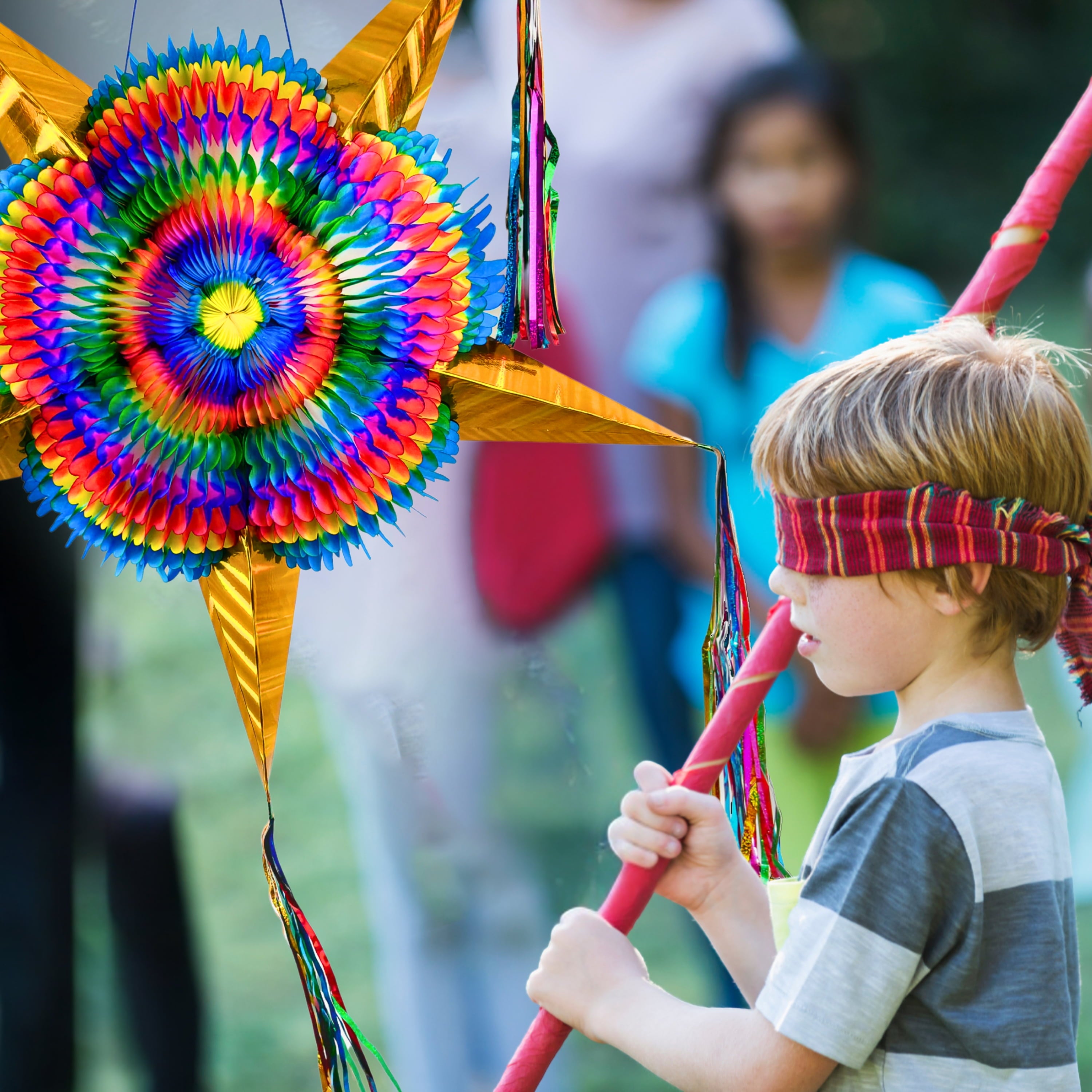 Extra Large 32" Pinata, Mexican Star with Gold Cones and 30-ft Rope - Handmade, Foldable Piñata for Birthday Parties and Mexican Fiestas
