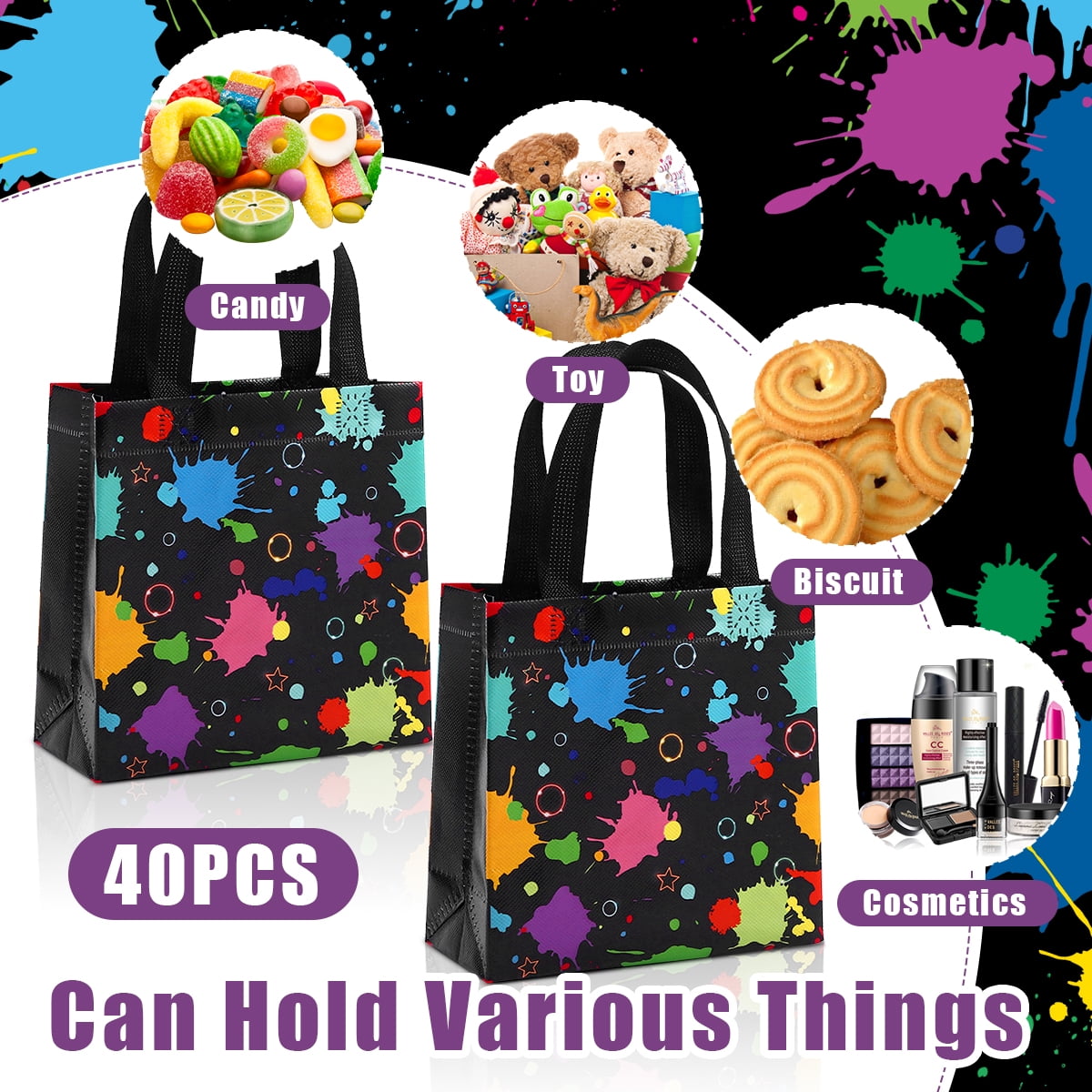 Gift Bags Glow in the Dark Glow Party Gift Treat Bag with Handles Non Woven Goodie Bags for Party 40 Pcs
