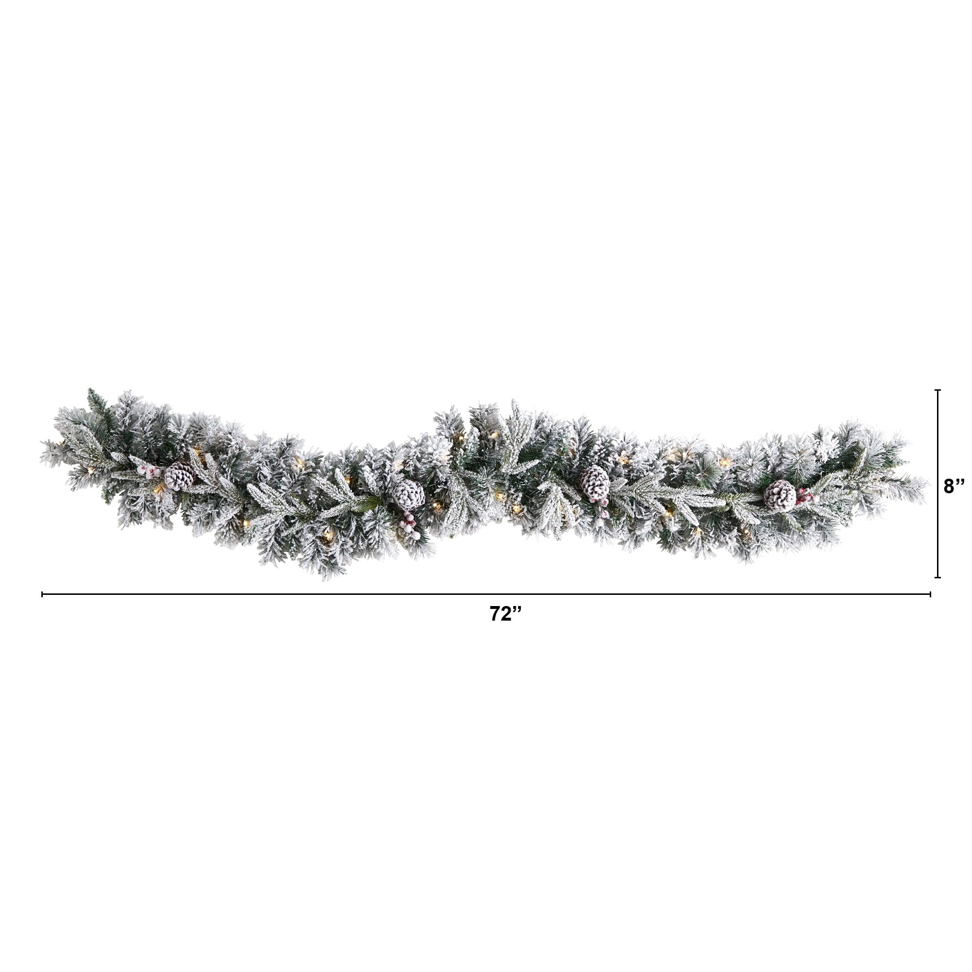 Nearly Natural Christmas Flocked Pine White Prelit LED Battery Operated Garland, 72" (White)
