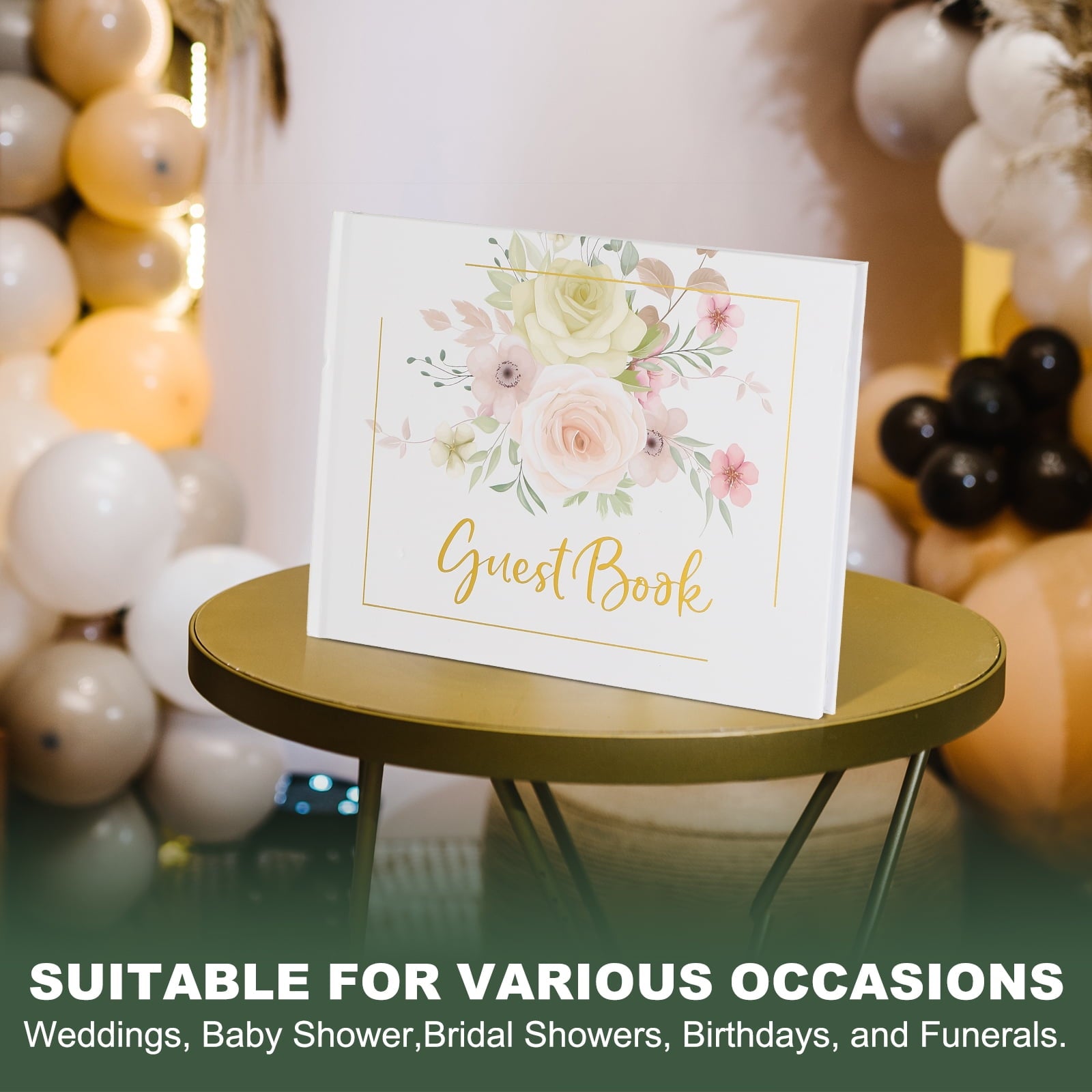 Guest Book, Wedding Guest Sign Book Reception Signature Book Party Decorations Supplies for Birthday Bridal Shower, Pink Rose