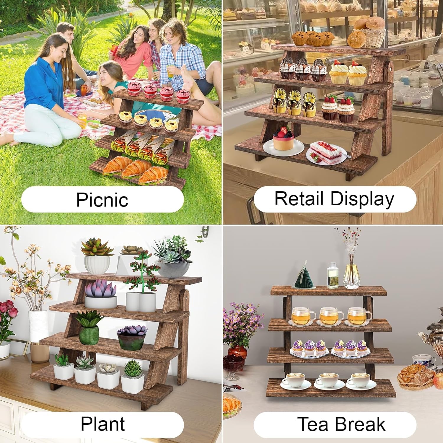Wooden Cake Stand, Farmhouse Display Stand for 24 Cupcakes