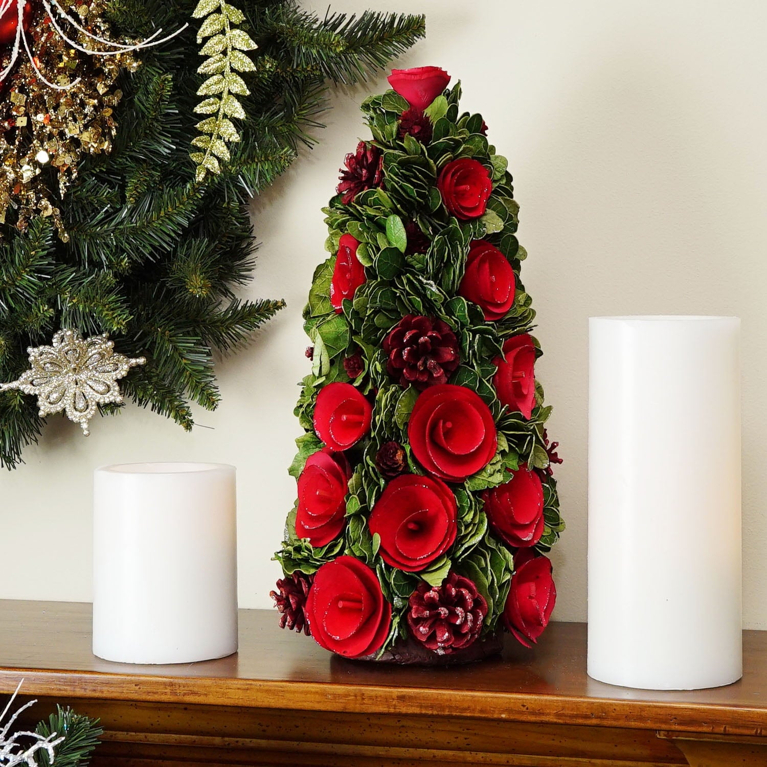 Northlight Contemporary Floral and Pinecone Christmas Tree Decoration - 15.75" - Red and Green