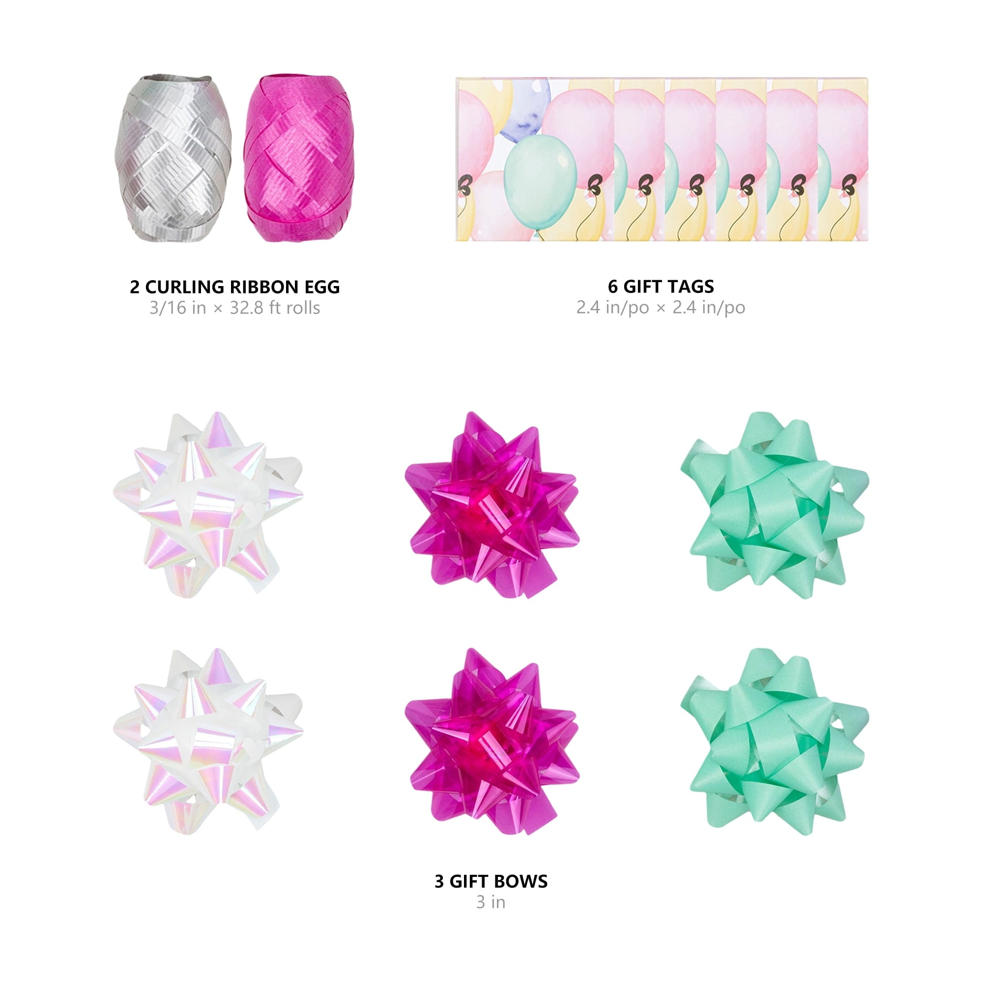 LaRibbons 30" x 8' Birthday Gift Wrap Kit, Wrapping Paper Rolls and Bows, Ribbon Eggs, Gift Tags, Pastel Party