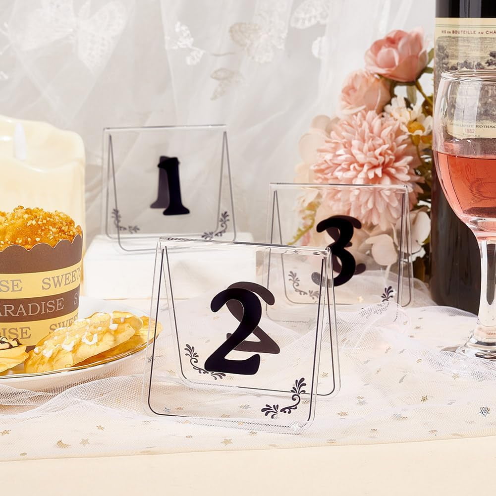 50pcs Tent Style Acrylic Table Numbers Signs 1-50 Double Sided Clear Table Numbers Signs Acrylic Tent Table Numbers Stands Signs Wedding Table Numbers for Wedding Party Banquets Receptions
