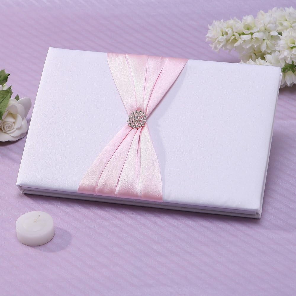 Elegant Guest Book With Pen, Set of 2, Pink