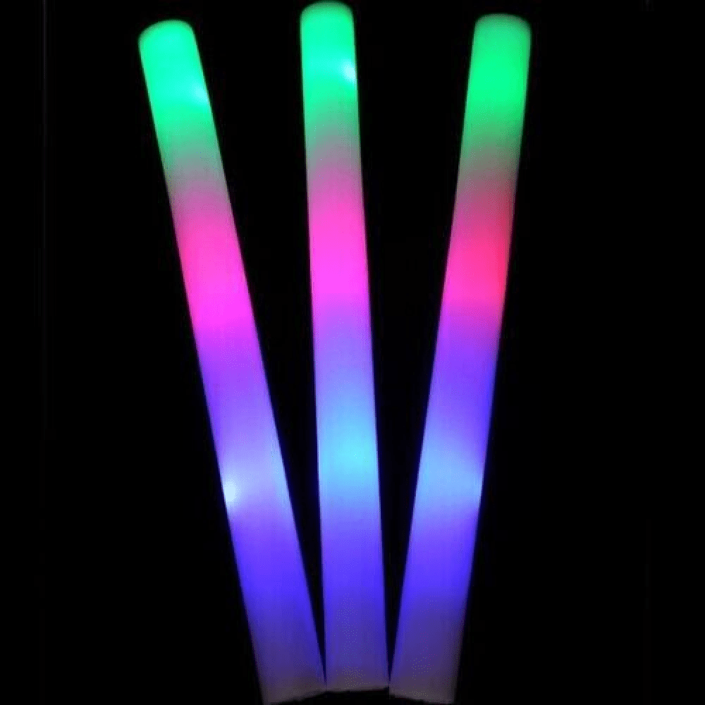 (2 pack) LED Light up 16 inch Multicolor Glow Foam Stick Cheer Tube Soft Batons - Pack of 100 by Partyglowz