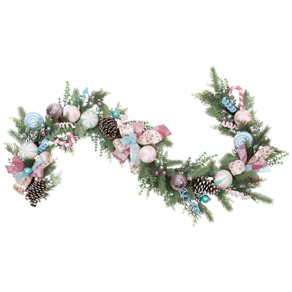 Northlight Pastel Bows and Ornaments Artificial Christmas Garland - 6' x 7" - Unlit