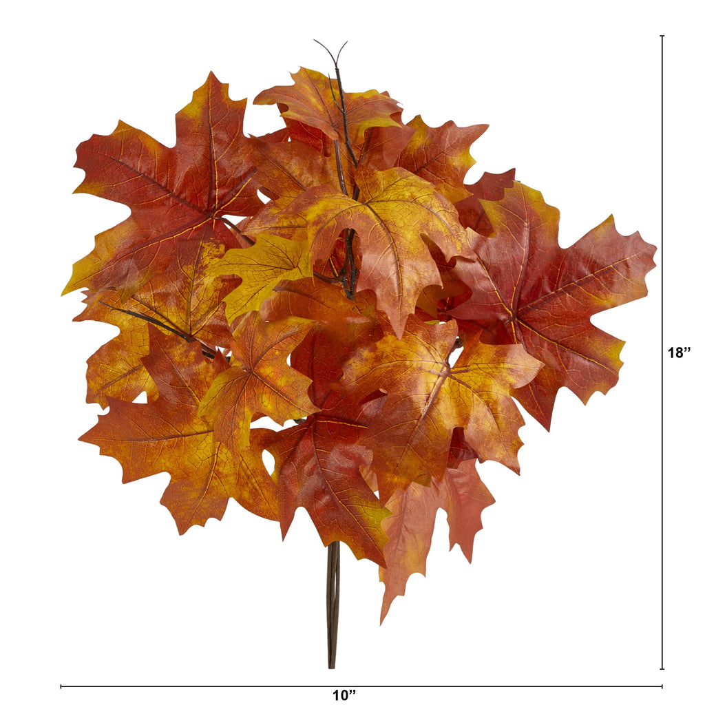Nearly Natural 18" Autumn Maple Leaf Artificial Flower (Set of 2), Red