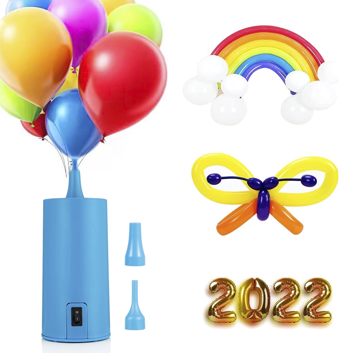 Portable Balloon Pump 18W Electric Air Pump for Latex Animal Balloon Low Noise Balloon Inflator with 2 Air Nozzles Quick and Easy Inflation Balloon Pumping Machine for Parties