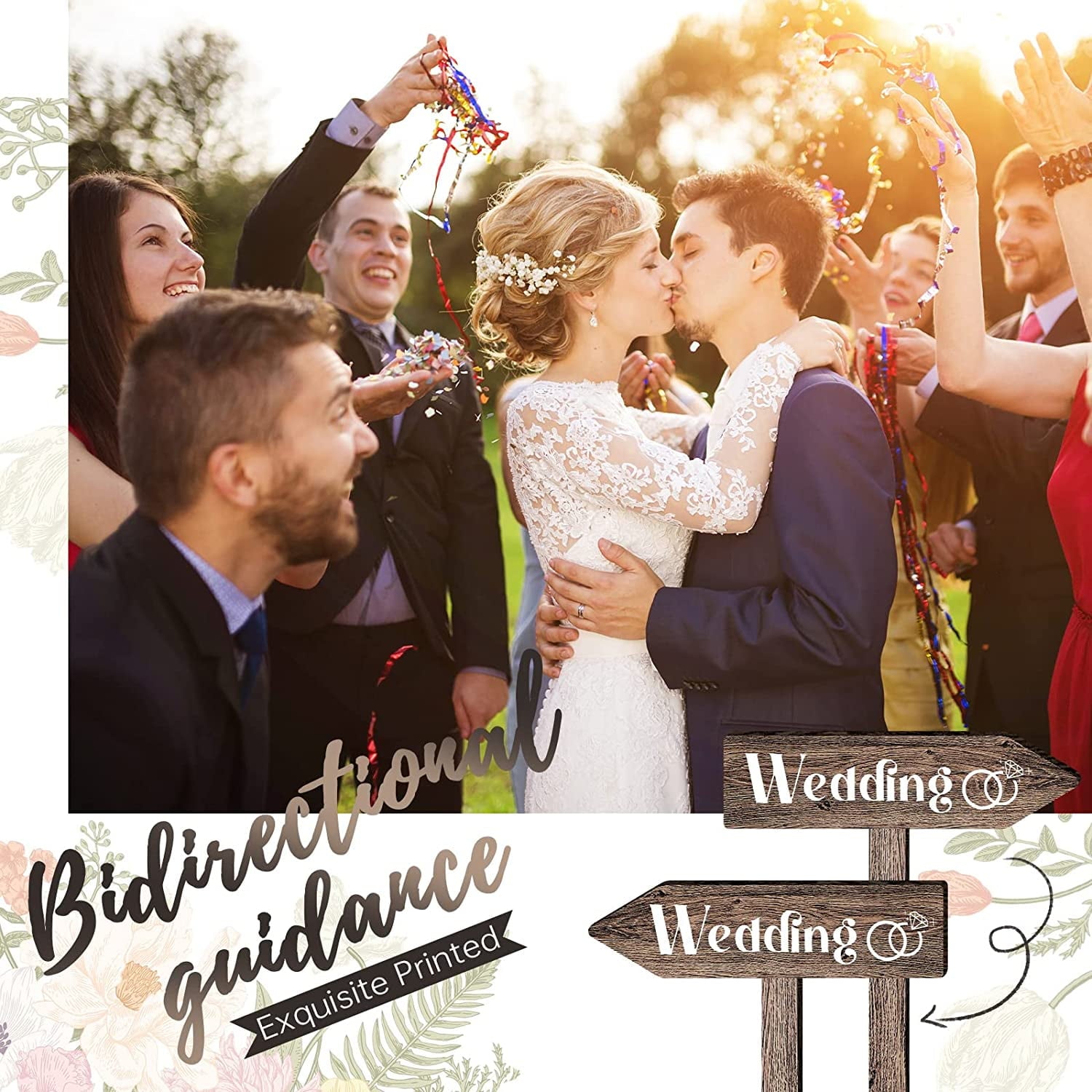 2 Pieces Wedding Directional Road Arrow Sign Wedding This Way Arrow Sign Wedding Wooden Sign and Reception Waterproof Large Wedding Sign with Stakes for Wedding Supplies