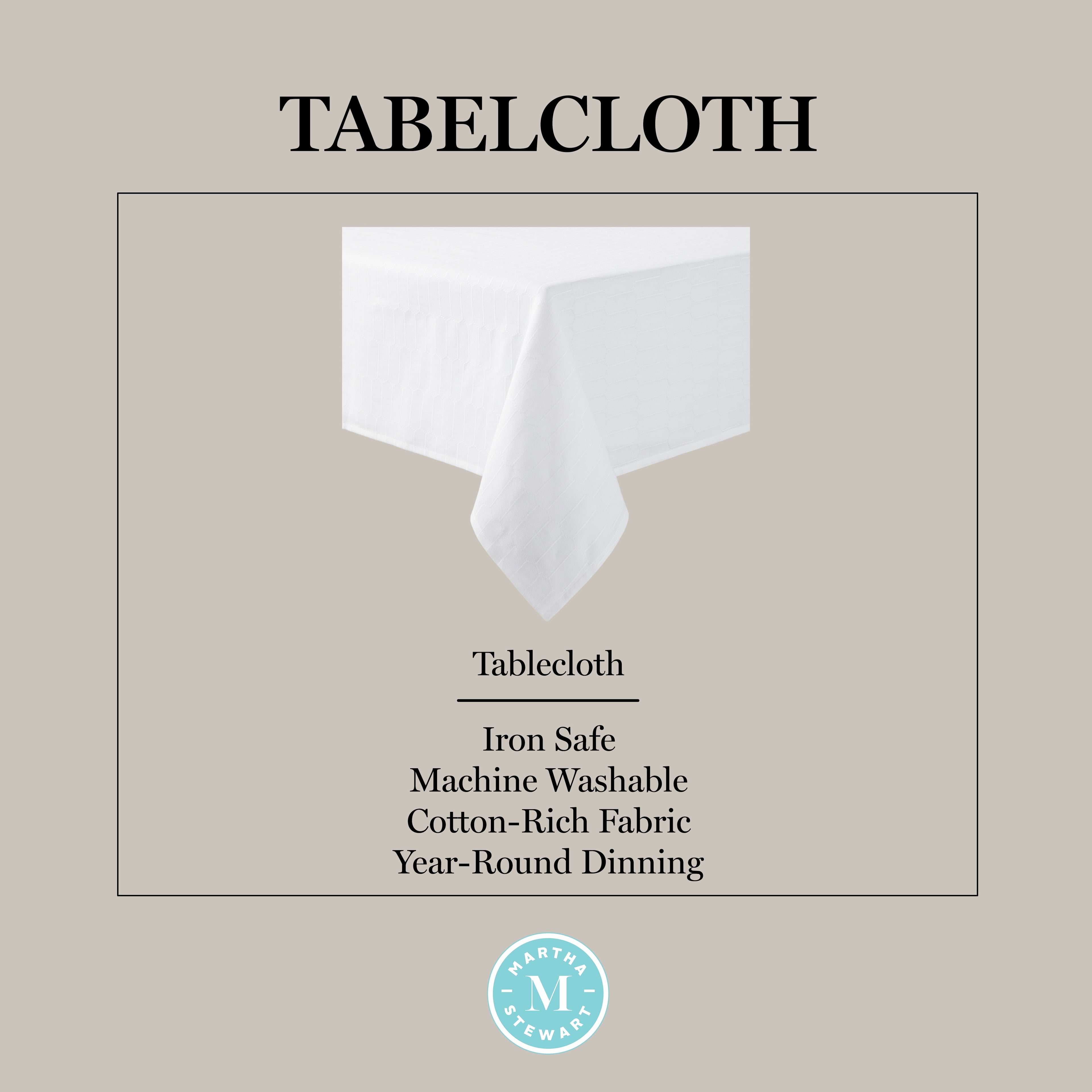 Martha Stewart Honeycomb Modern Farmhouse Fabric Tablecloth, White, 60"x120"