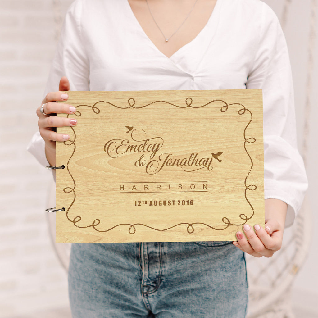 Darling Souvenir Personalized Engraved Laser Cut Wedding Guest Book Wooden Cover Sign-in Book Registry Guestbook Scrapbook-WG
