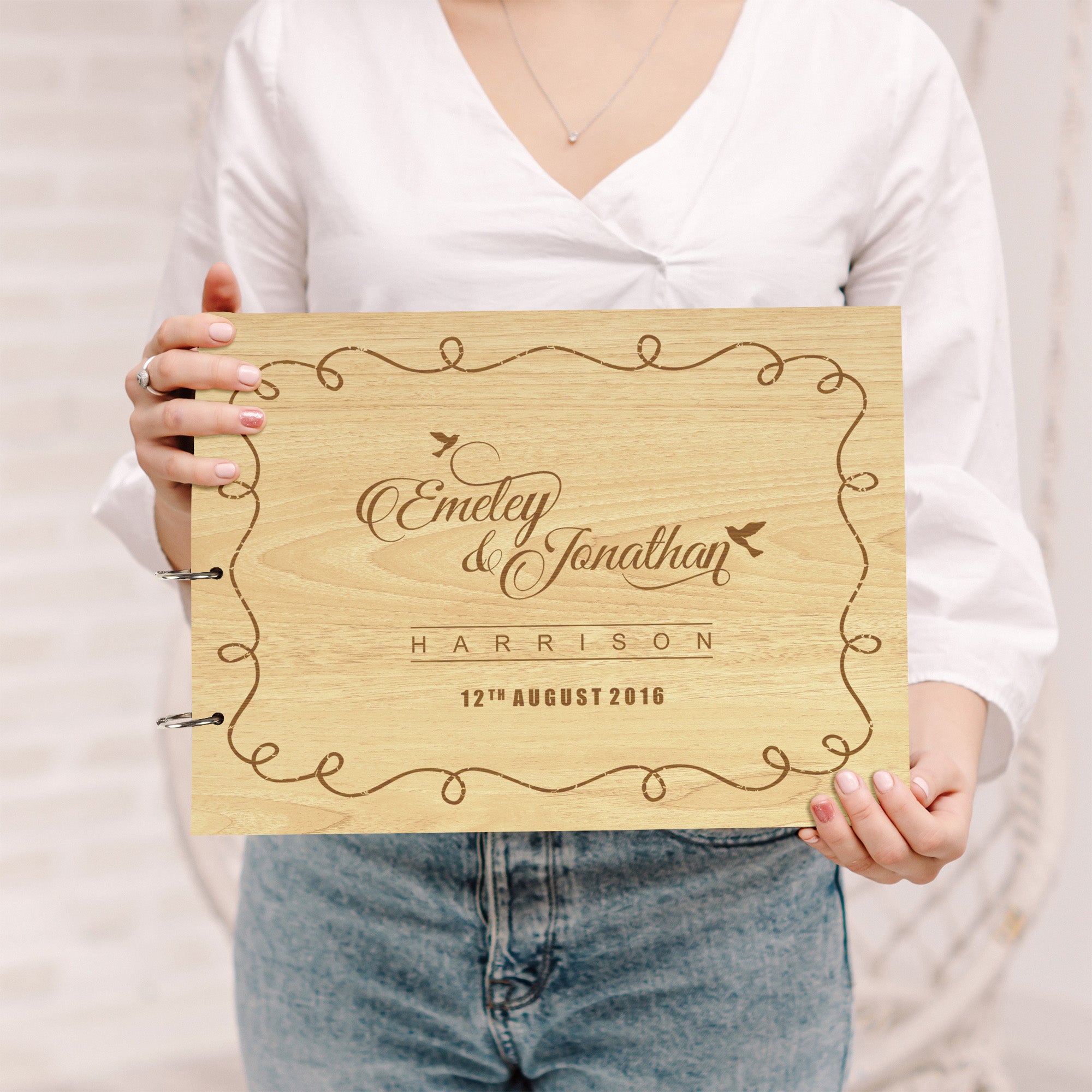 Darling Souvenir Personalized Engraved Laser Cut Wedding Guest Book Wooden Cover Sign-in Book Registry Guestbook Scrapbook-WG