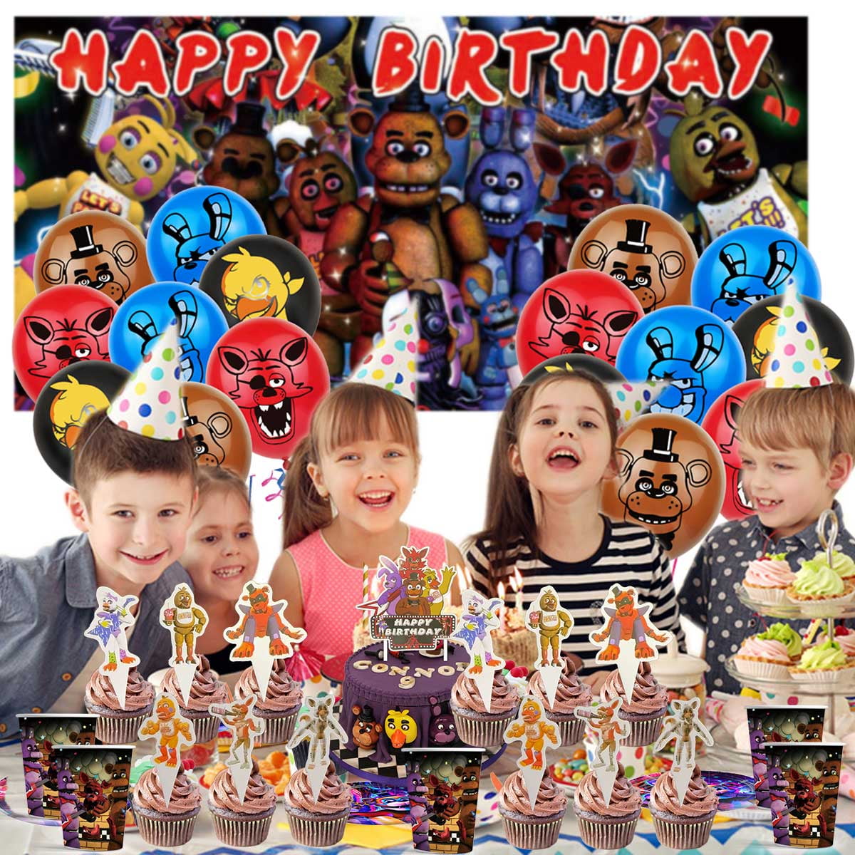 Five Nights at Freddy's Birthday Party Supplies Balloons Plates Decoration Cake Topper Decor Tableware Banner Backdrop
