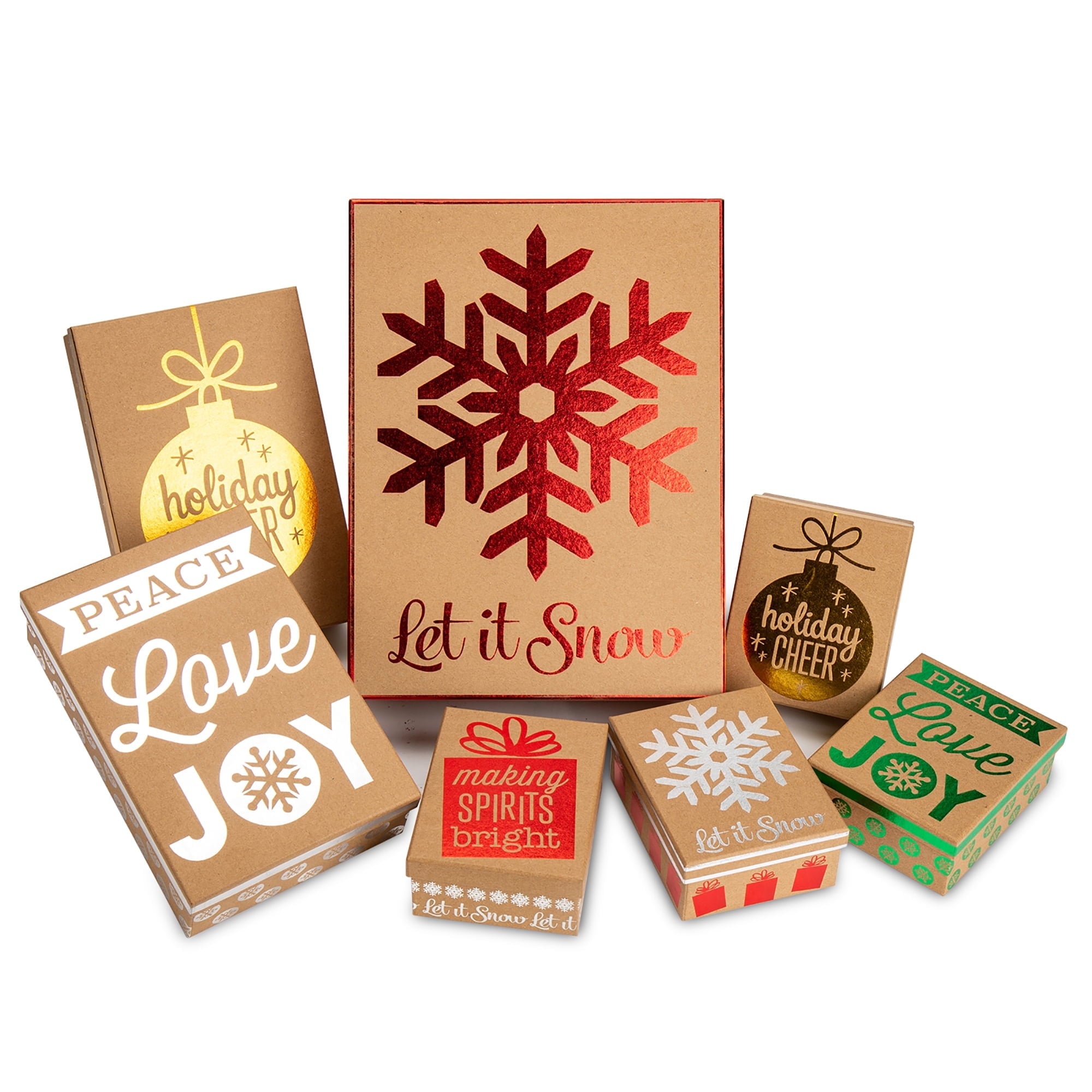 4 Pack Christmas Gift Boxes with Lids Nesting Square Box Set in Bows Decor Designs for Christmas Holiday Birthday Wedding Present