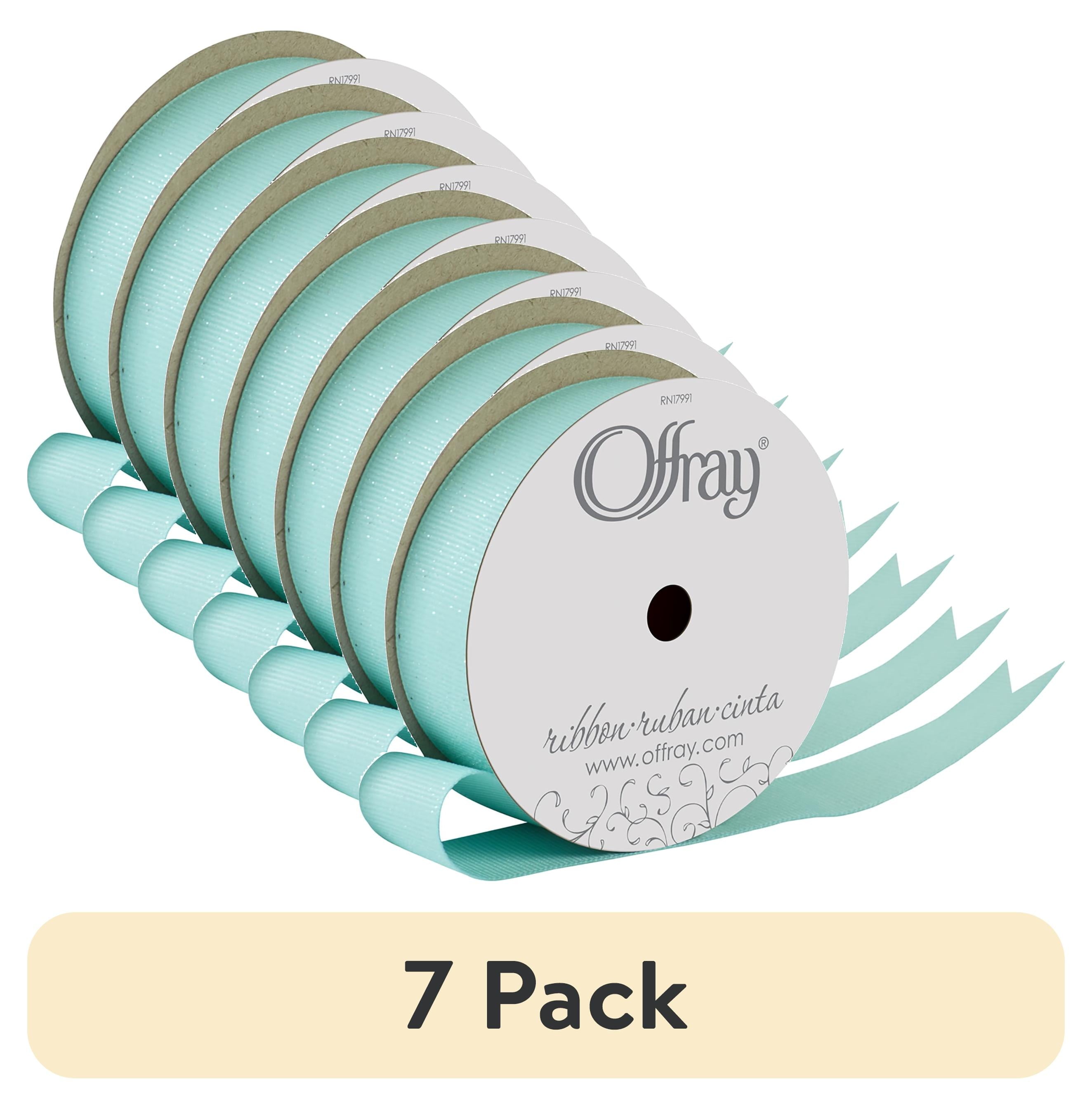 (7 pack) Offray Ribbon, Aqua Blue 7/8 inch Grosgrain Glitter Polyester Ribbon, 9 feet