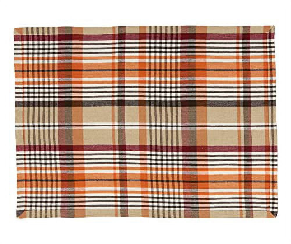 Fennco Styles Harvest Tartan Plaid Design Cotton Placemats 14" W x 20" L, Set of 4 - Multicolored Table Mats for Home, Dining Table Décor, Banquet, Thanksgiving, Christmas and Special Event