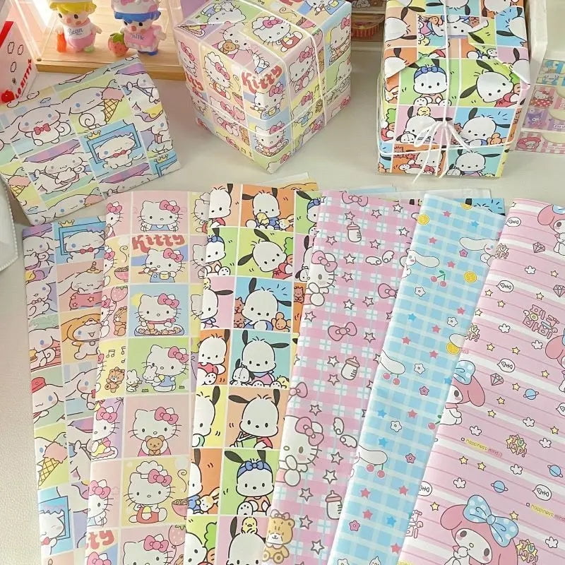 Kawaii Pochacco Wrapping Paper Sanrio My Melody Cartoon Anime Cute Cinnamoroll Textbook Desk Cover Girls Student Birthday Gifts