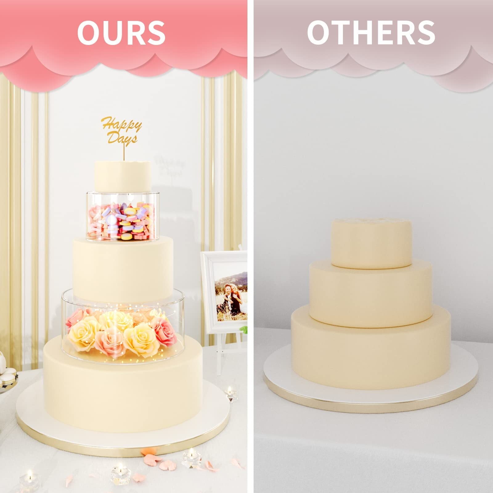 NIUBEE Cake Stand for Wedding 2 Tier Cake Stand with Lid,Clear Acrylic Fillable Cake Holders, Baby Shower Cake Birthday Cake Display with 2M LED Lights