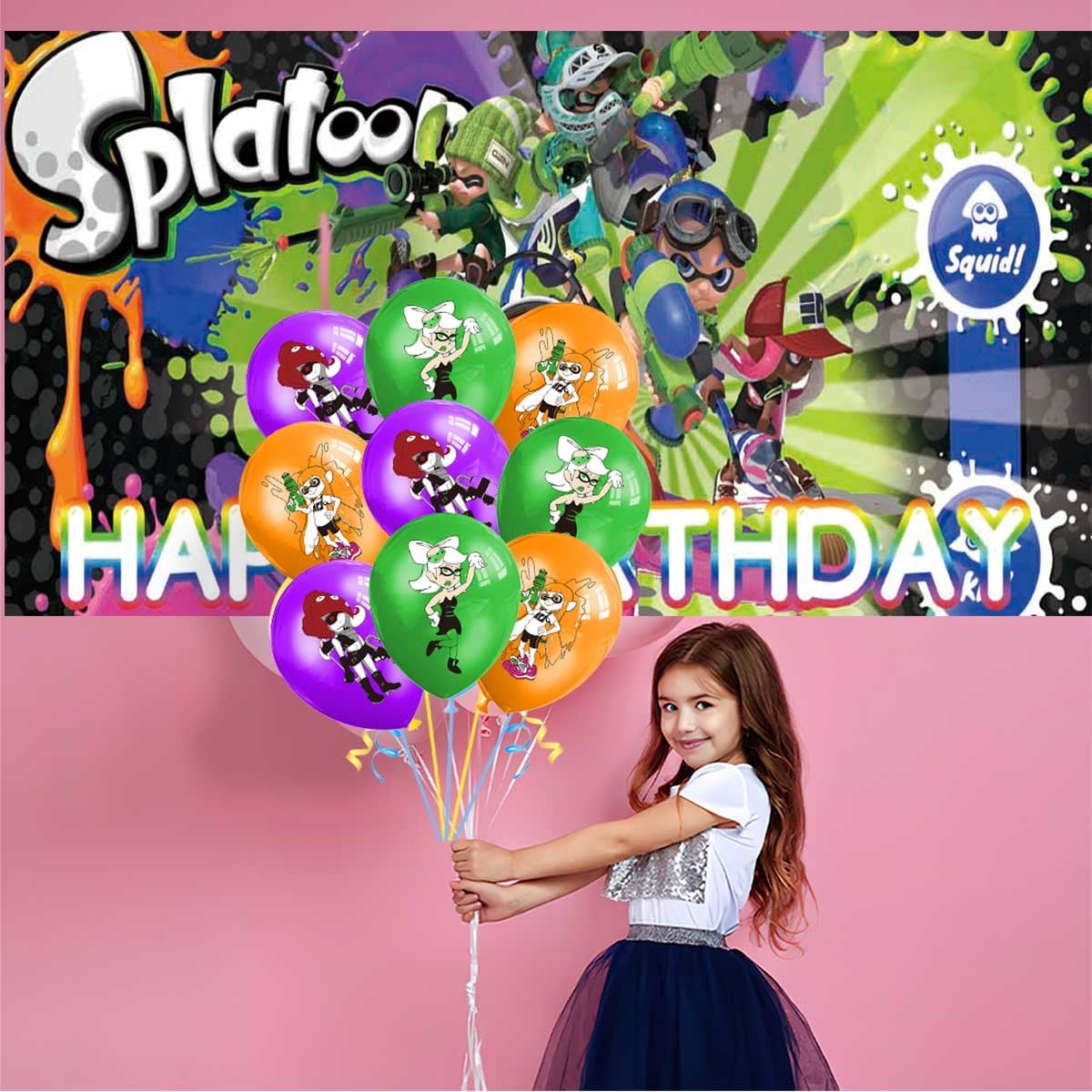 Splatoon Birthday Party Supplies Balloons Plates Decoration Cake Topper Decor Tableware Banner Backdrop