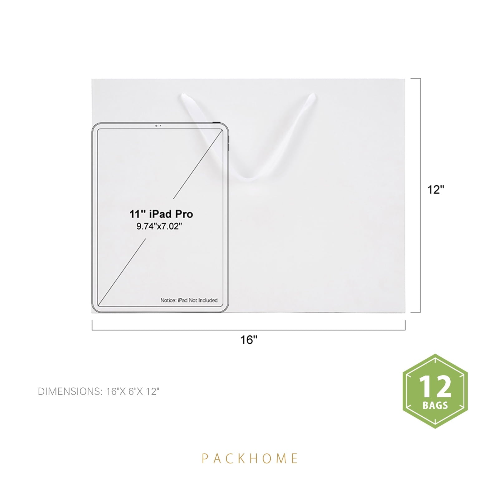 PACKHOME 12 Extra Large Gift Bags, White Gift Bags with Handles for All Occasions, 16x6x12 inches