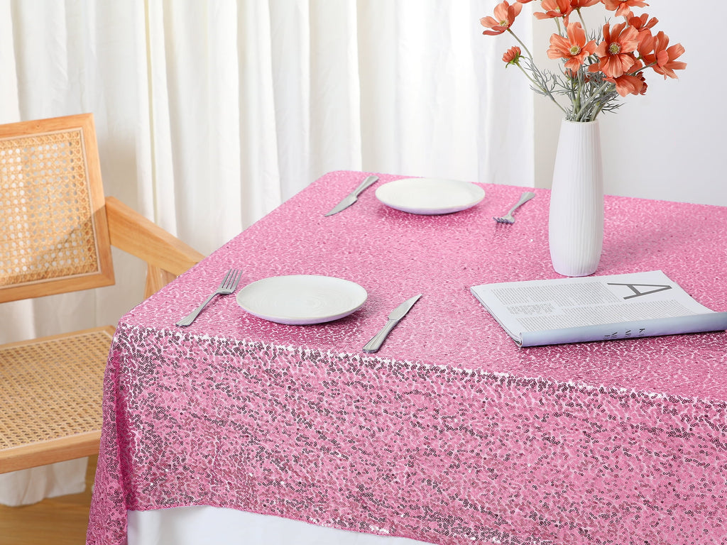 Unique Bargains Sequin Table Covers for Dining Room Parties or Dances Tablecloths Pink 47"x71"