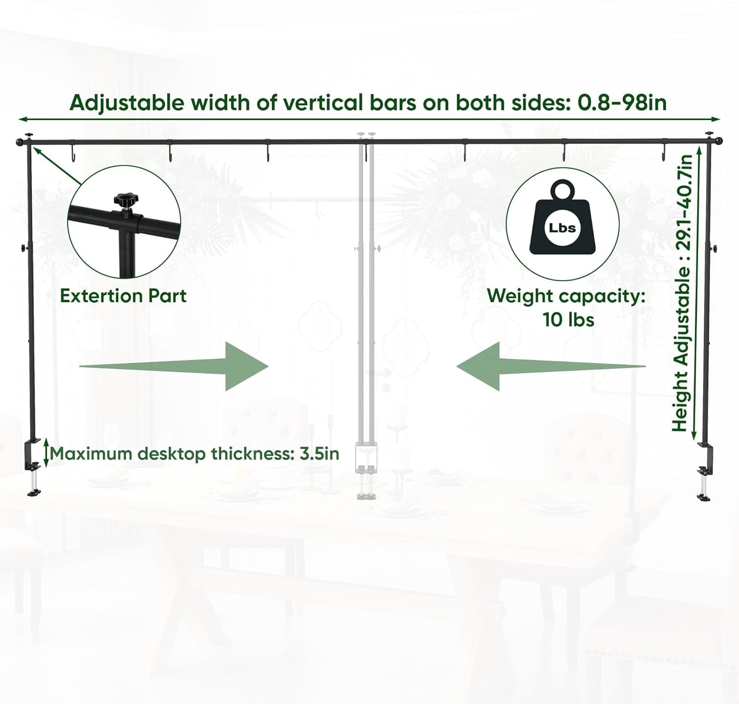 AIWFL Black Table Arch Stand for Wedding Decoration, Adjustable 29.1"-40.7" Tall Over The Table Rod Stand for Party Centerpiece Birthday Decoration, 0.8"-98" Length