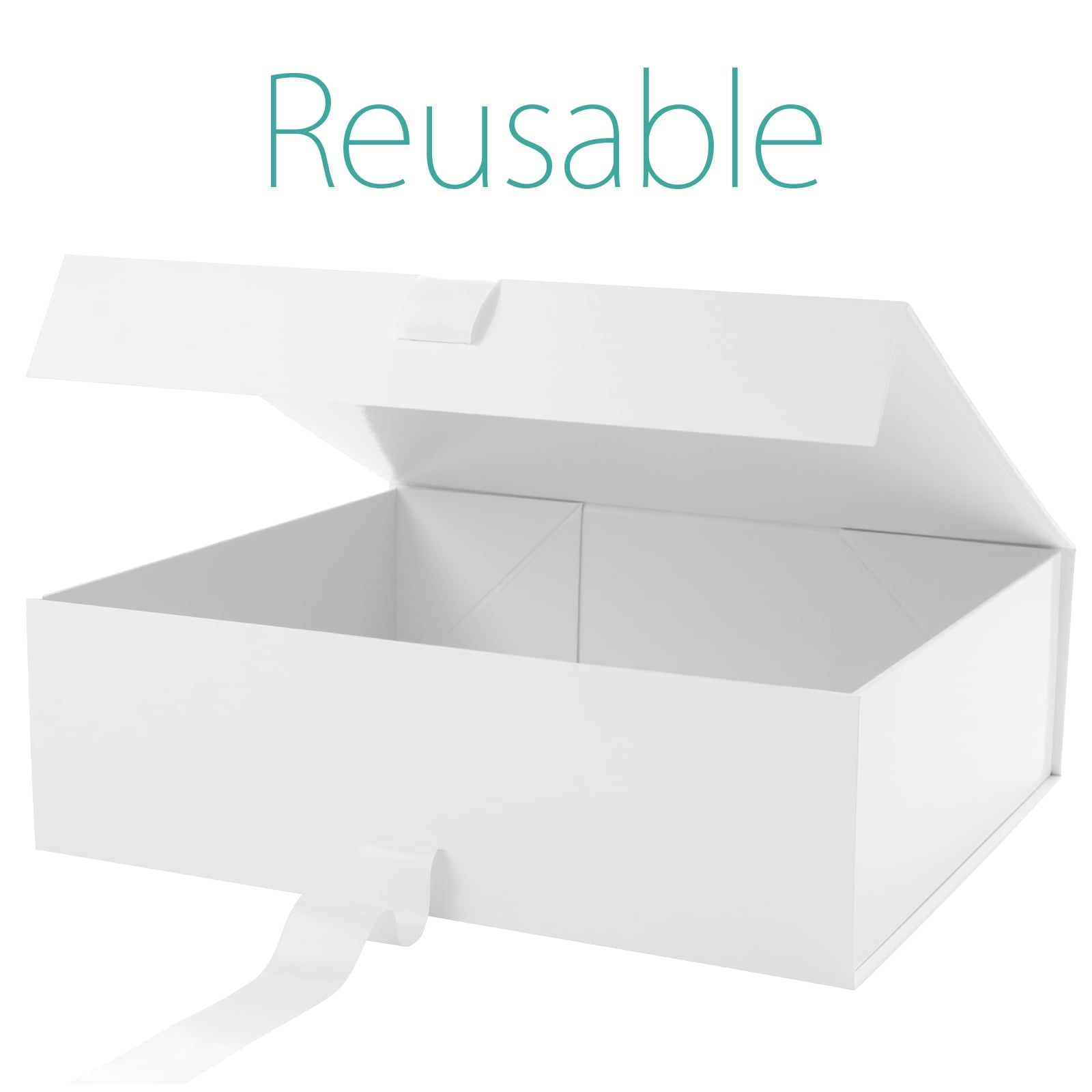 PKGSMART 3 Extra Large White Gift Boxes with Magnetic Lids and Ribbons for Gifts, 16.3x14.2x5 inches