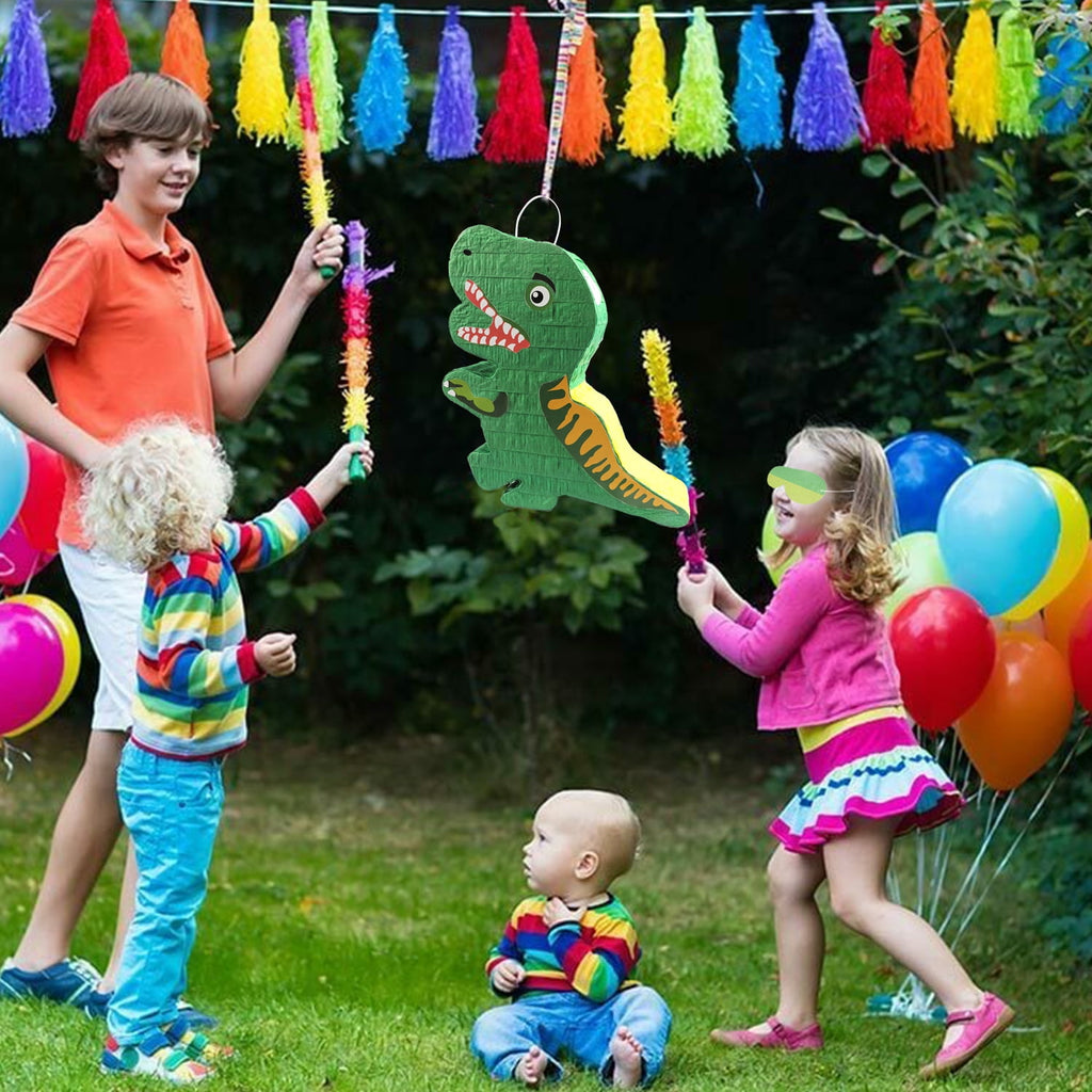 JBeeCtrl Dinosaur Pinata for Boys Bundle with a Blindfold and Bat (16.1x13.4x3.5 Inches), T-Rex Dino Pinata for Boys Kids Birthday Parties,  Decorations