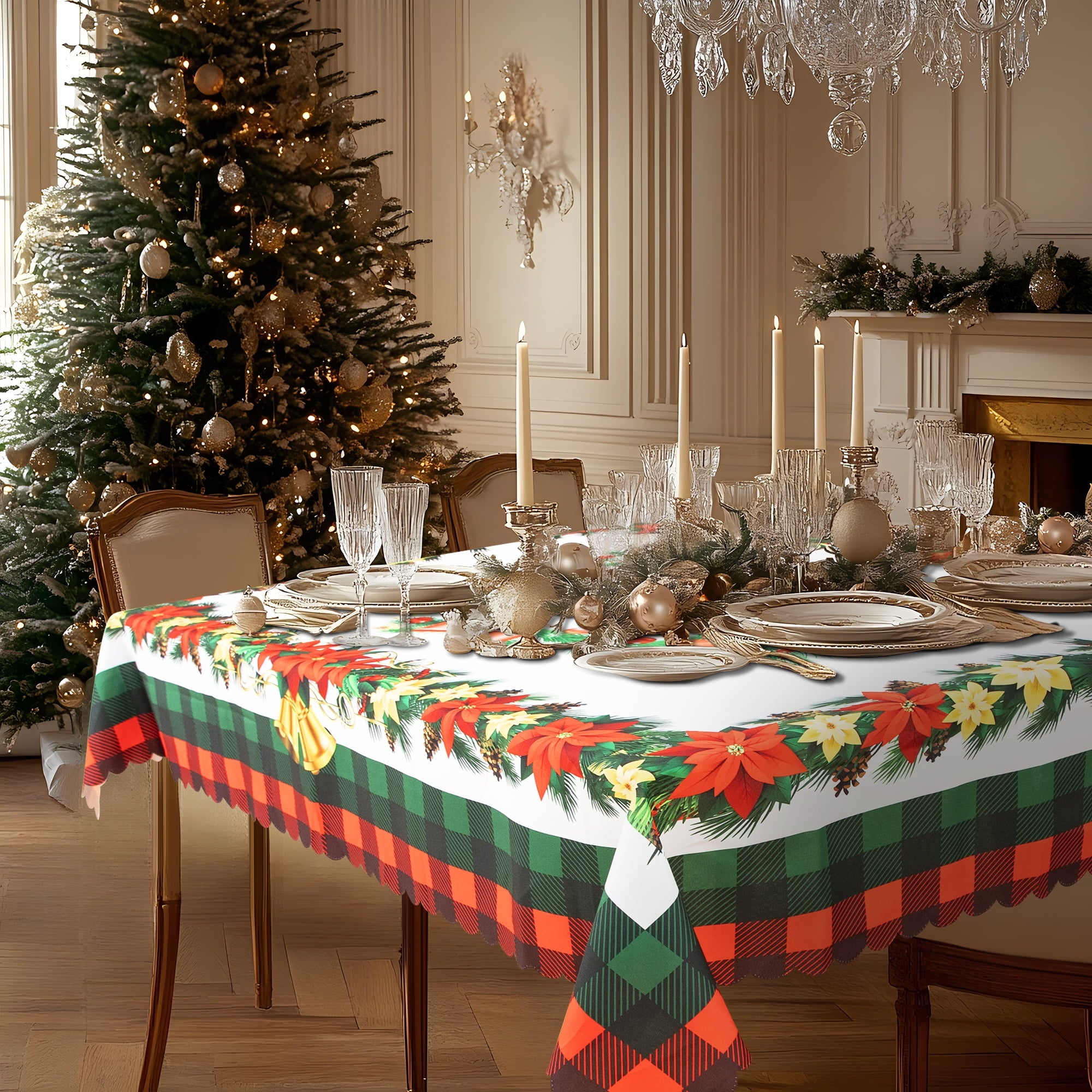 RAY STAR Large Christmas Table Cloth for Rectangle Table 60x120 Polyester Machine Washable Table Cloths, Thick Can not See Through Heavy Duty Tablecloth