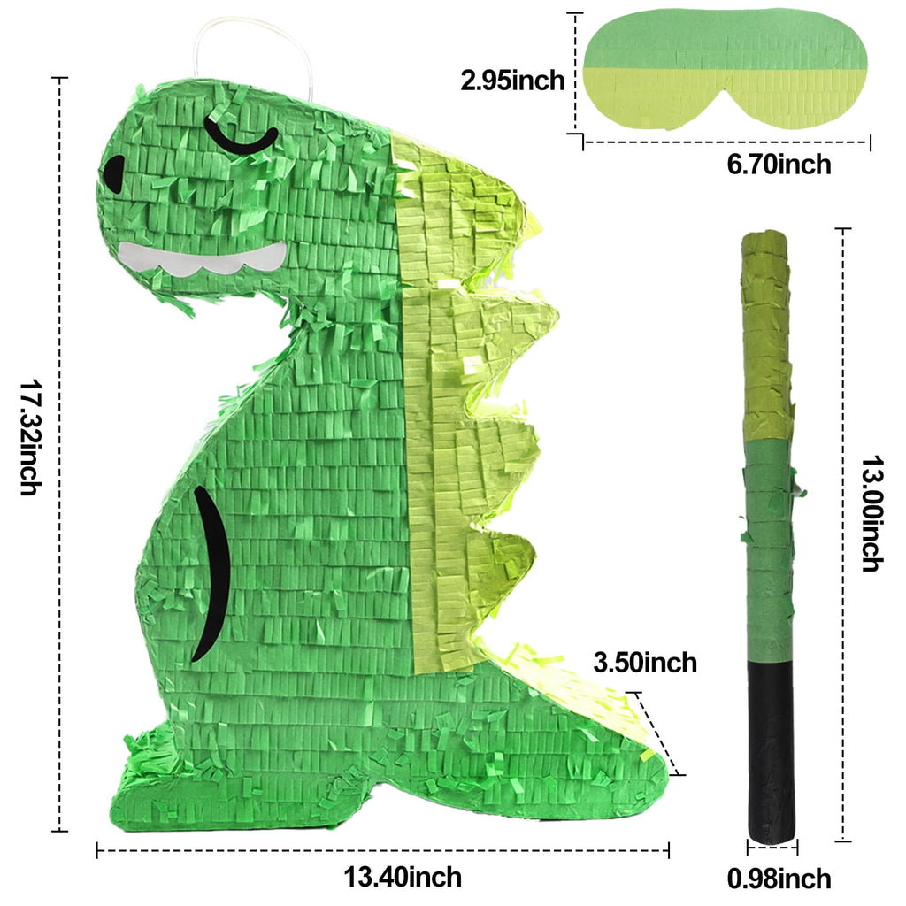JBeeCtrl Dinosaur Pinata for Kids Birthday Party with Blindfold and Bat (17x13.4x3.5 Inches) Dinosaur Party Supplies Dino Pinata for Boys Kids