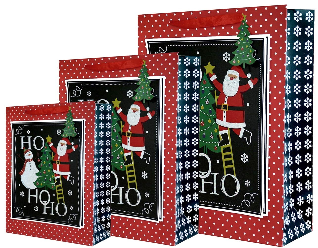 Christmas Gift Bags with Holiday Prints - Large Scale Holiday Design Packages - Easy Gift Storing & Wrapping for Christmas - Pack of 27