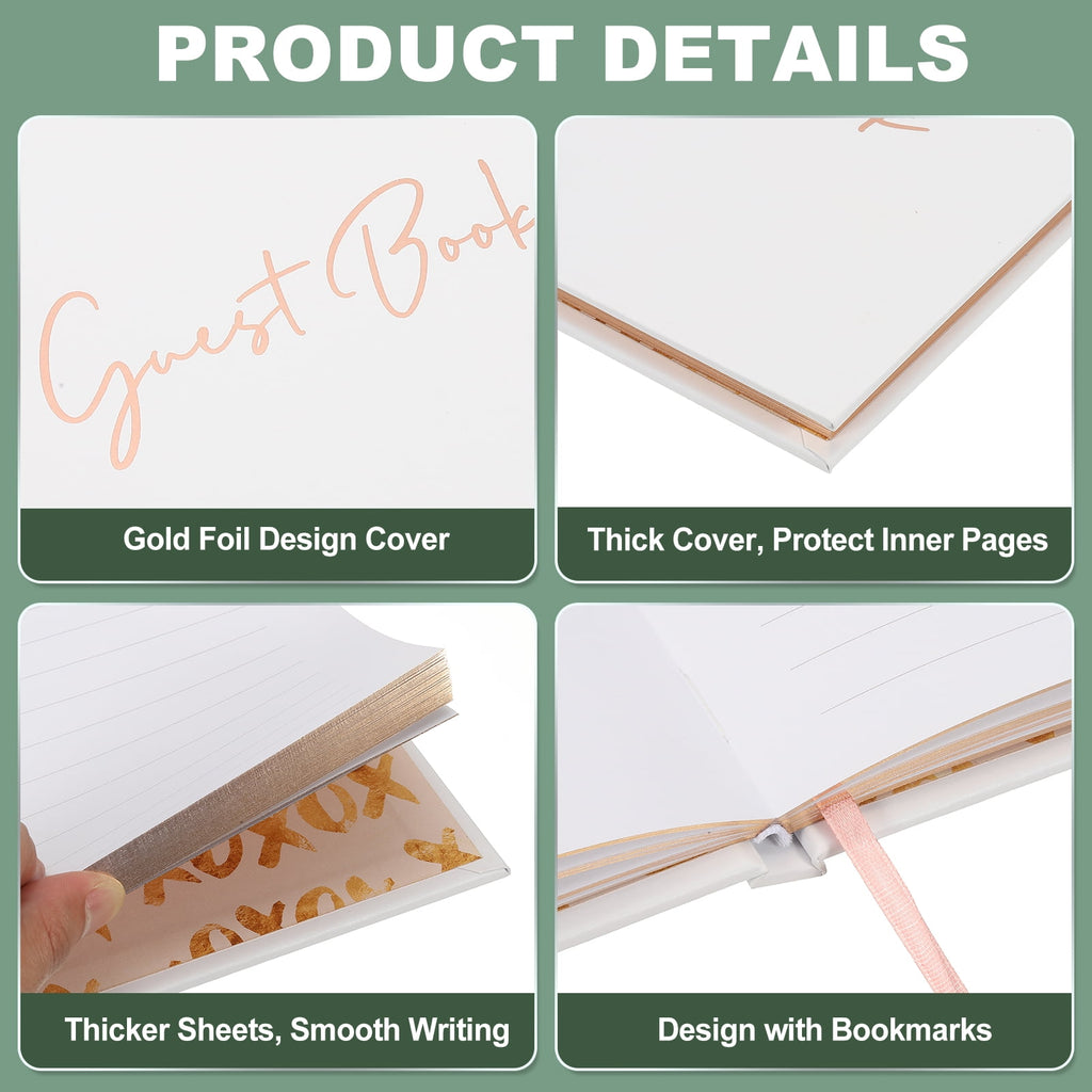 Uxcell Guest Book, 100 Pages Wedding Guest Reception Signature Book Party Decorations Supplies with Pen Signboard for Birthday Bridal Shower, Gold