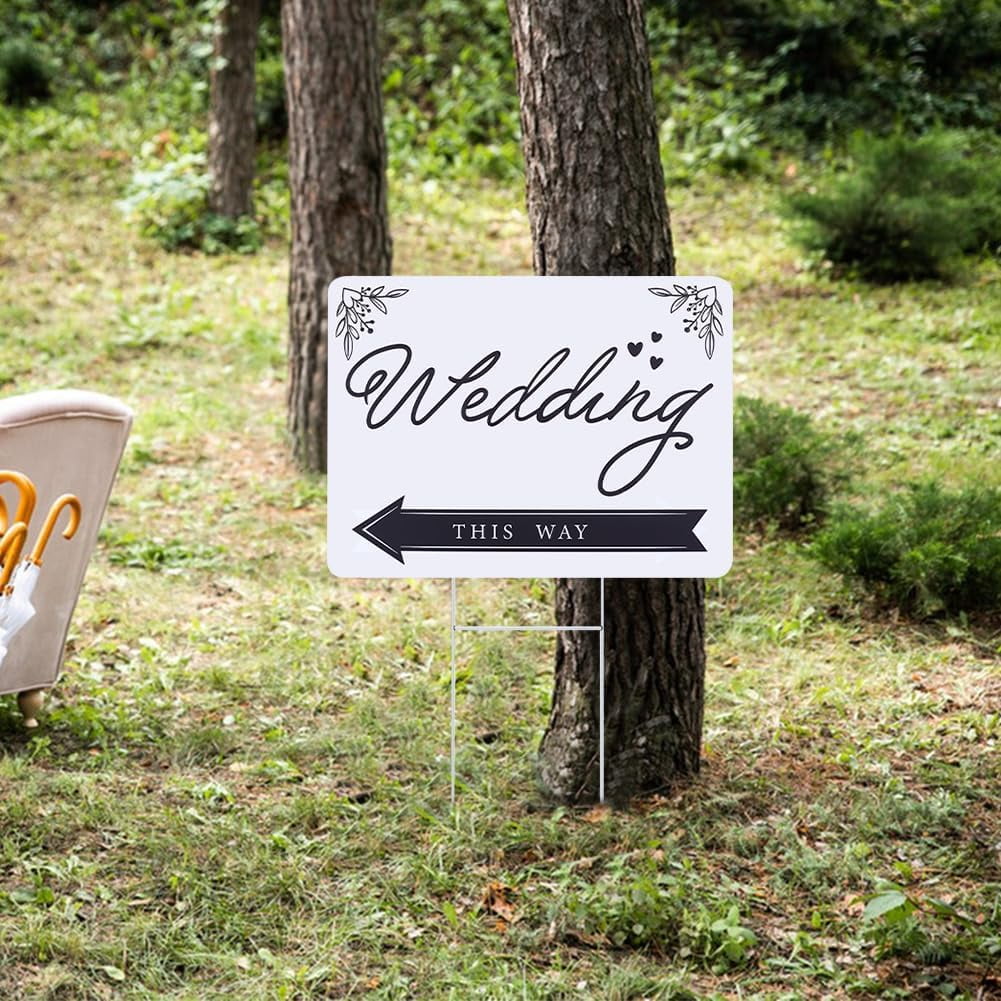 6 PCS Wedding Direction Arrow Signs Wedding This Way Plastic Signs Wedding Signs with H Metal Stakes Single-Sided Printed Wedding Directional Signs Lawn Yard Signs Decorations 12 x 16