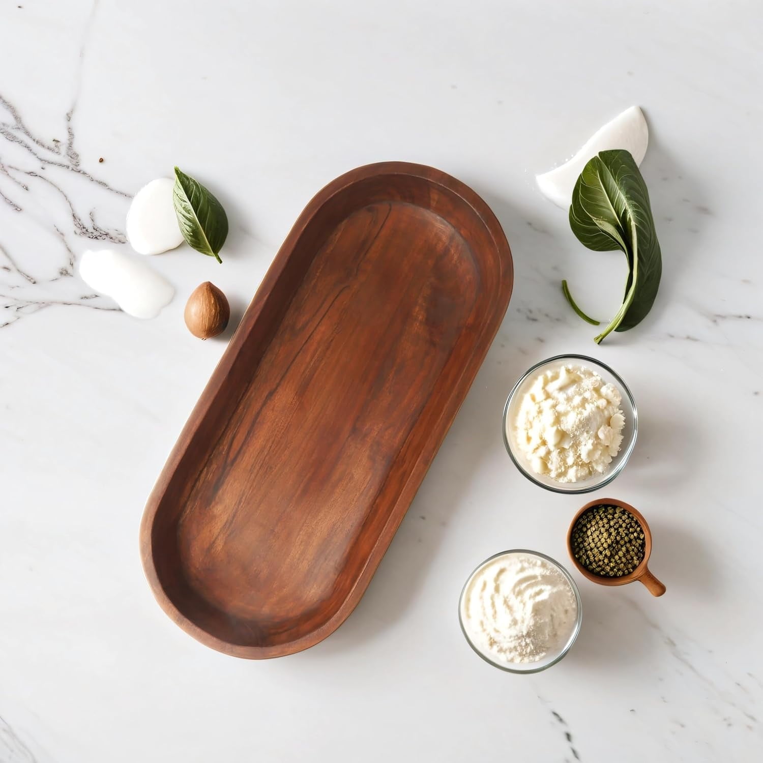 Large Wooden Dough Bowl - Dark Burnt Acacia Wood Dough Bowl - Handmade Decorative Bowls for Home Decor, Bathroom, Kitchen Counter, & More - Large Dough Bowl for Decor, Cosmetics, Keys, & More