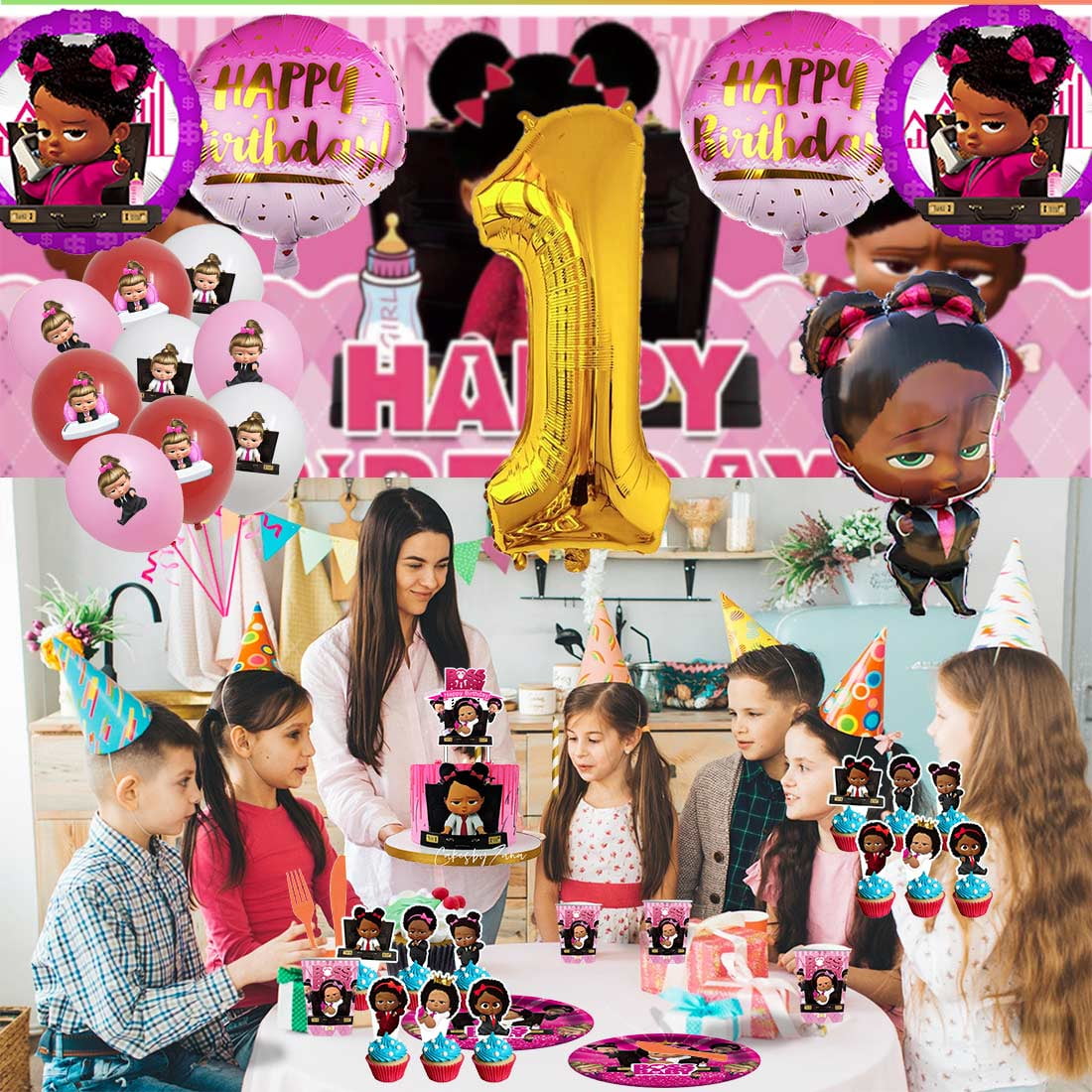 Boss Baby Africa Girl Party Supplies Decor Tableware Backdrop Banner Cake Topper Balloons Birthday Decorations